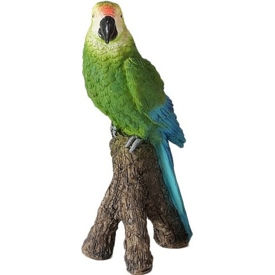 Groen tuindecoratie/woondecoratie beeld zittende ara papegaai vogel 21 cm
