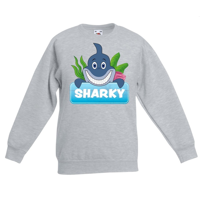 Haaien dieren sweater grijs voor kinderen