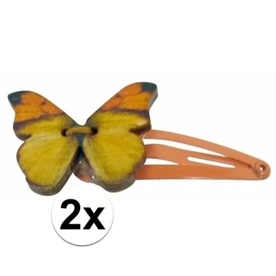 Haarspelden oranje met houten vlinder