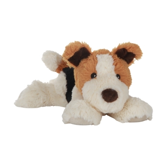 Habibi Warmte/magnetron opwarm knuffel - Hond/Terrier - wit/bruin - 33 cm - pittenzak