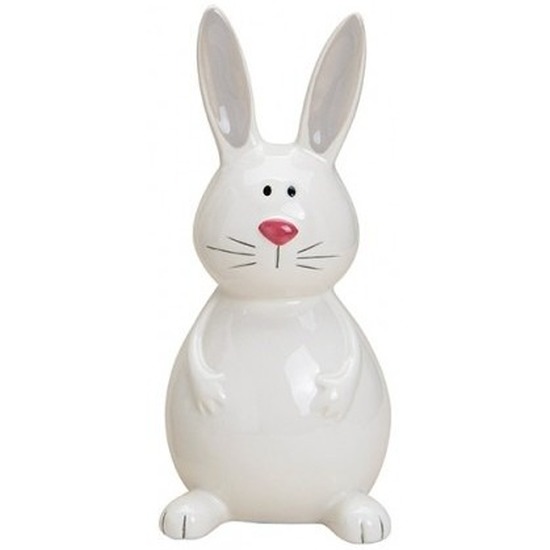 Hazen/konijnen beeldje zittend wit 18 cm