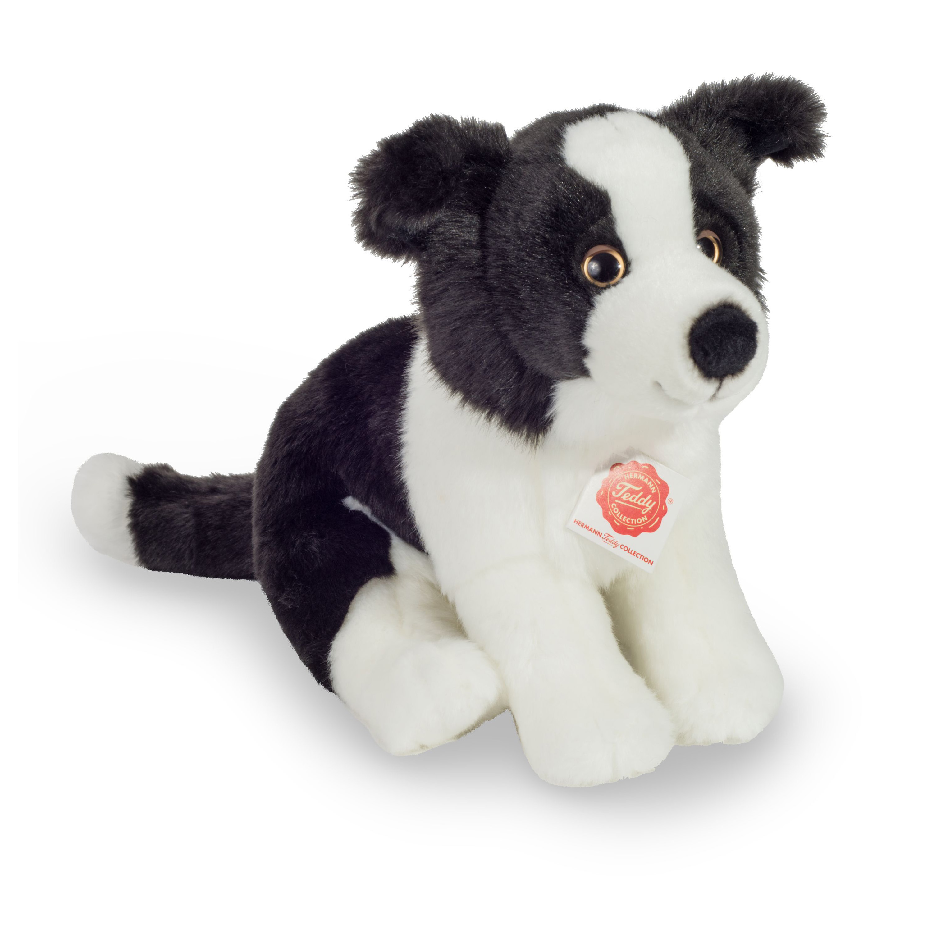 Hermann Teddy Knuffeldier hond Border Collie - zachte pluche stof - premium kwaliteit knuffels - zwart/wit - 25 cm