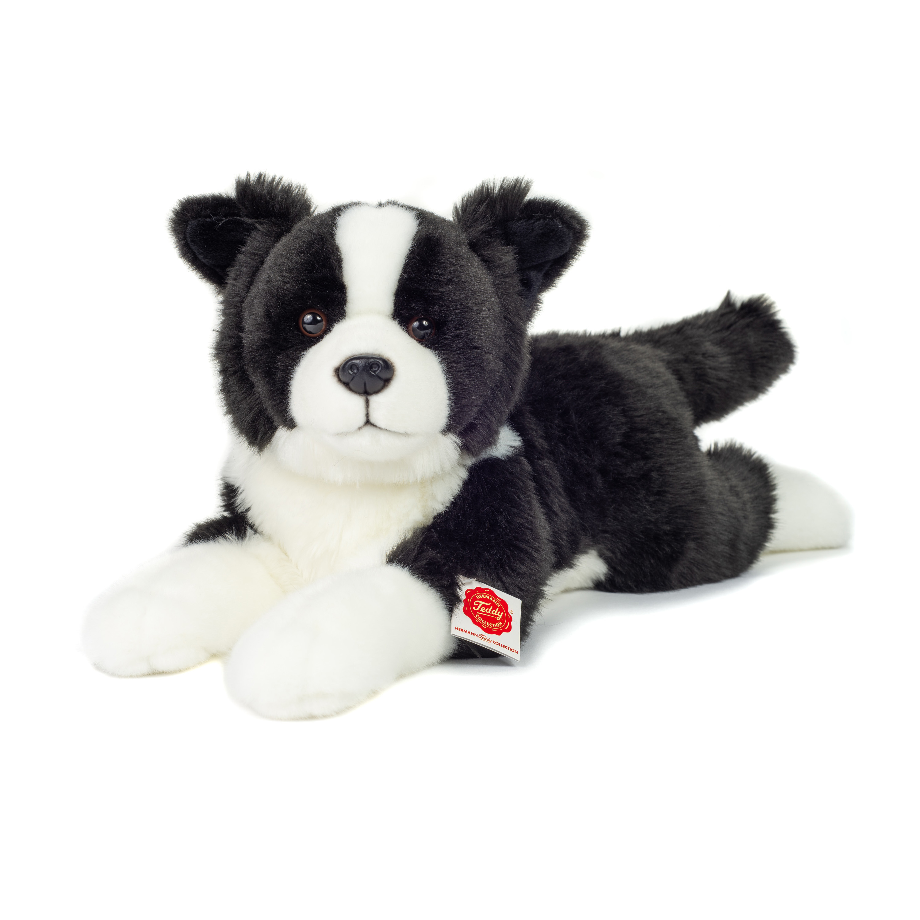 Hermann Teddy Knuffeldier hond Border Collie - zachte pluche stof - premium kwaliteit knuffels - zwart/wit - 45 cm