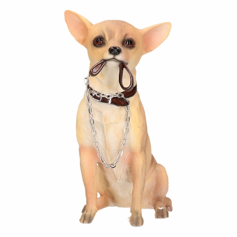 Honden beeldje Chihuahua met riem 18 cm