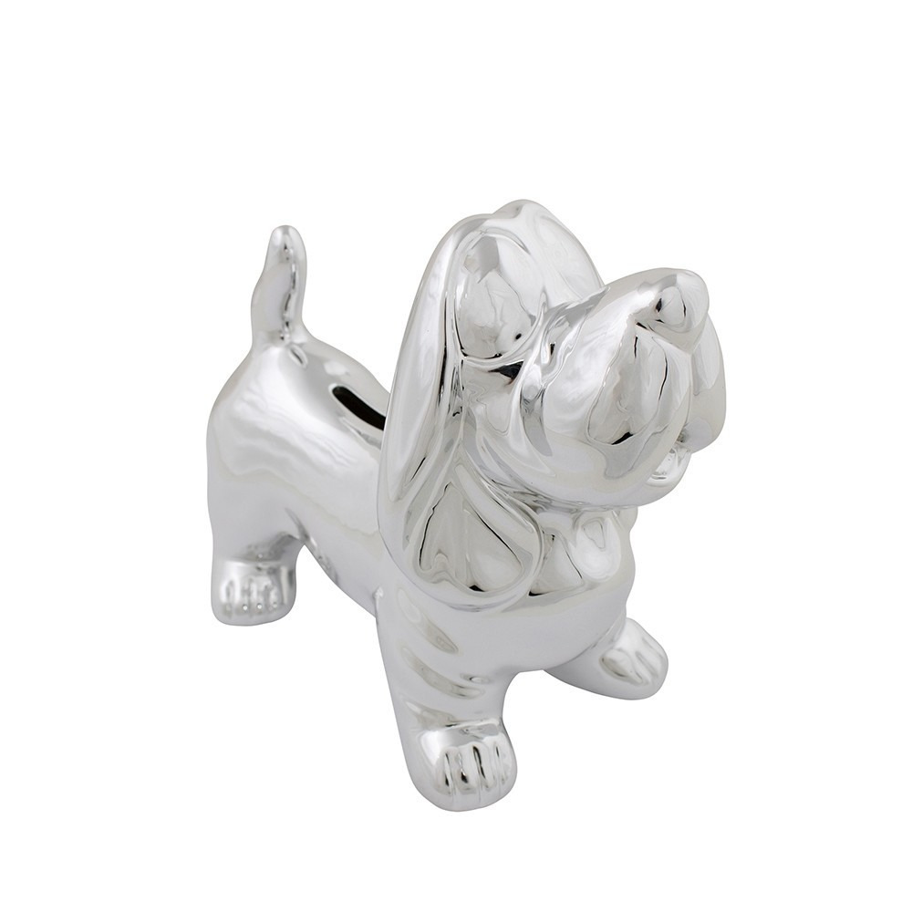 Afbeelding Honden dieren spaarpot teckel zilver 18 cm door Animals Giftshop