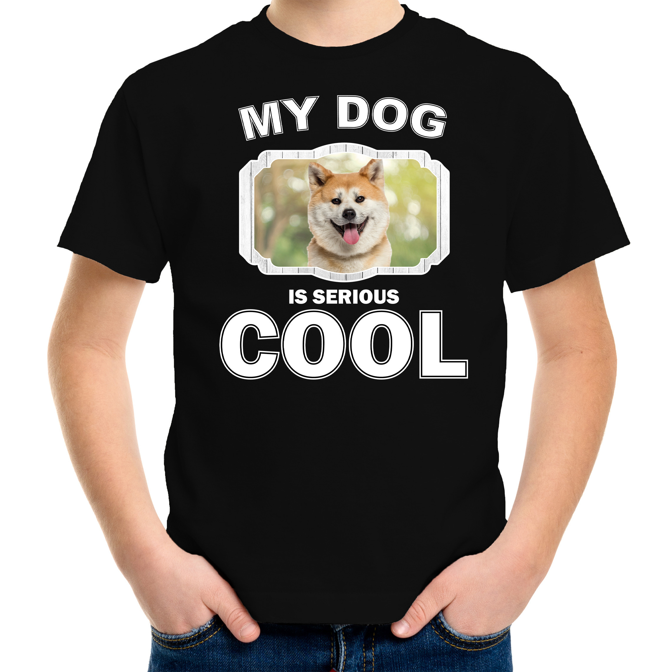 Honden liefhebber shirt Akita inu my dog is serious cool zwart voor kinderen
