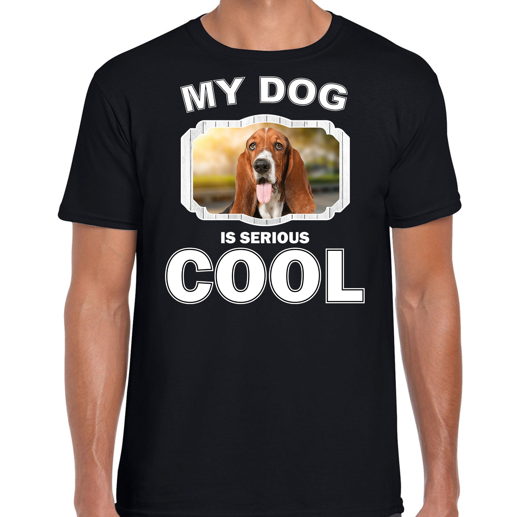 Afbeelding Honden liefhebber shirt Basset my dog is serious cool zwart voor heren door Animals Giftshop