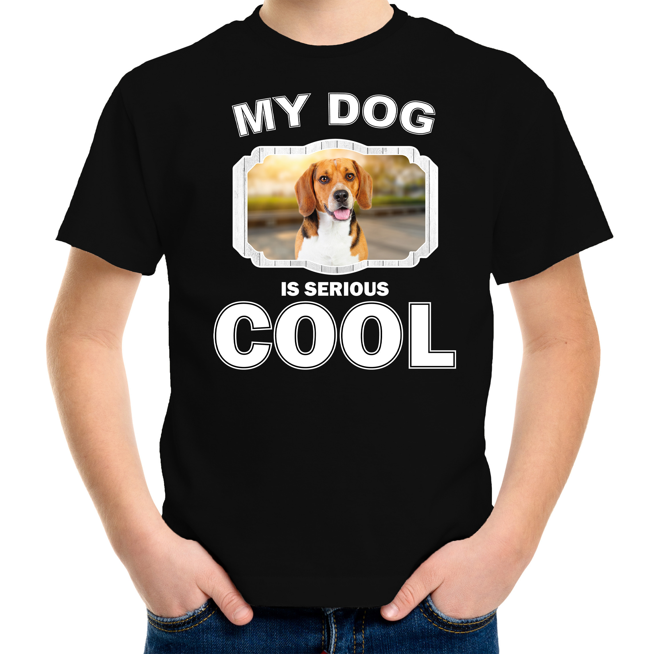 Honden liefhebber shirt Beagle my dog is serious cool zwart voor kinderen