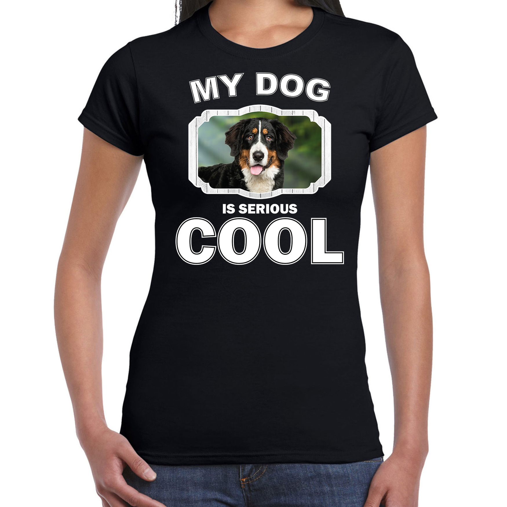 Afbeelding Honden liefhebber shirt Berner Sennens my dog is serious cool zwart voor dames door Animals Giftshop