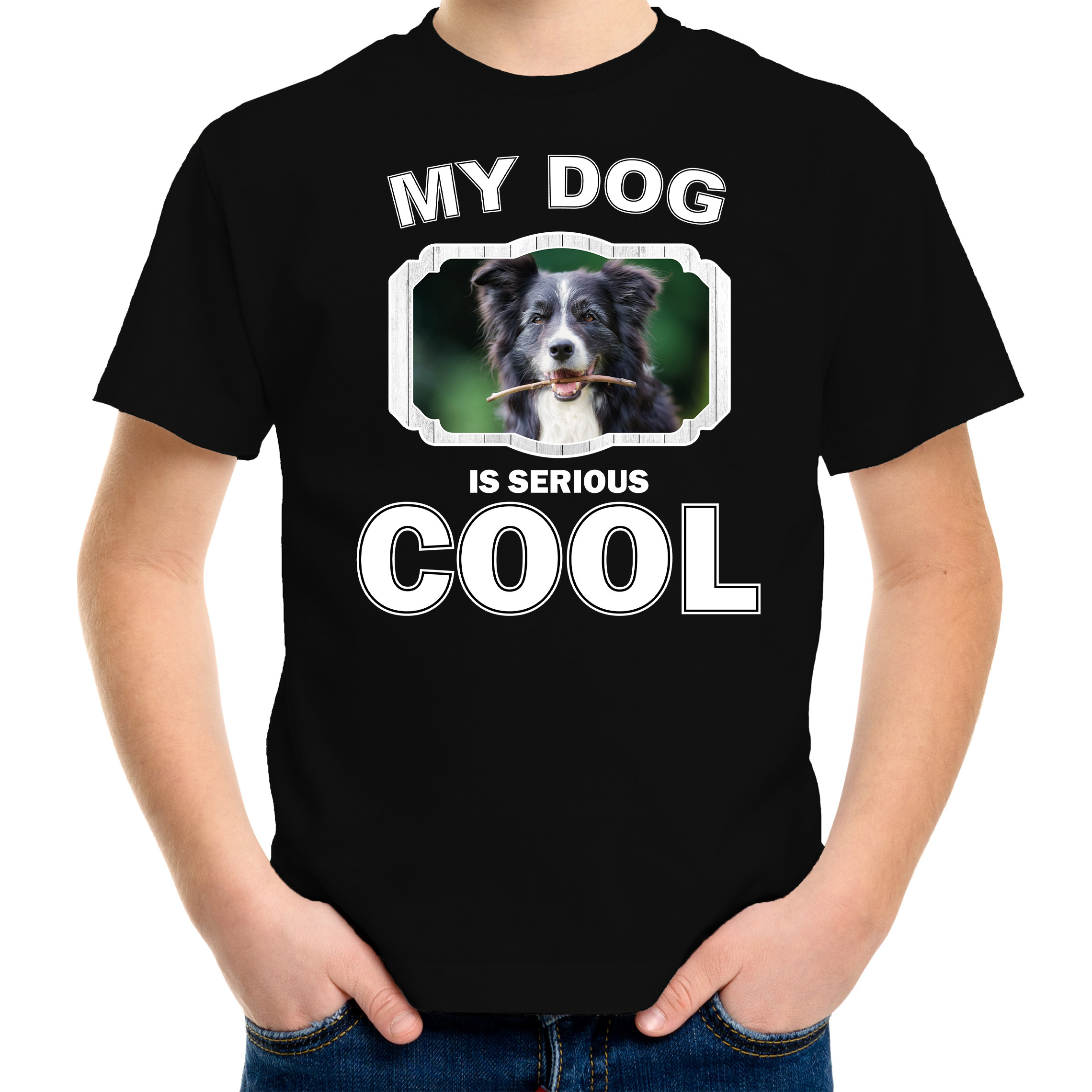 Afbeelding Honden liefhebber shirt Border collie my dog is serious cool zwart voor kinderen door Animals Giftshop