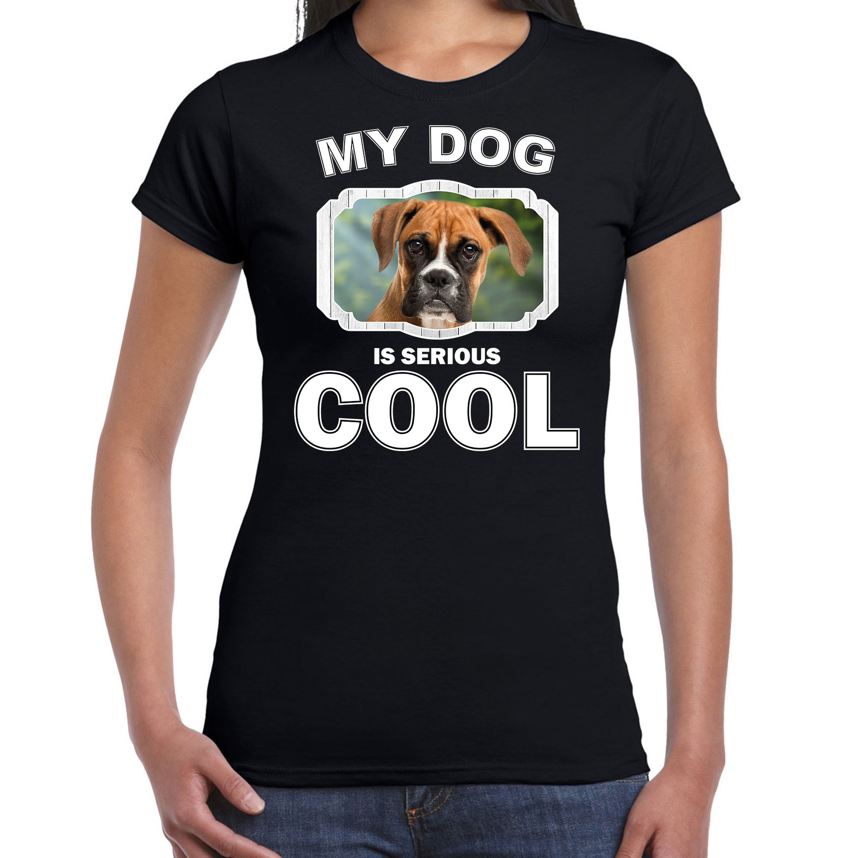 Honden liefhebber shirt Boxer my dog is serious cool zwart voor dames