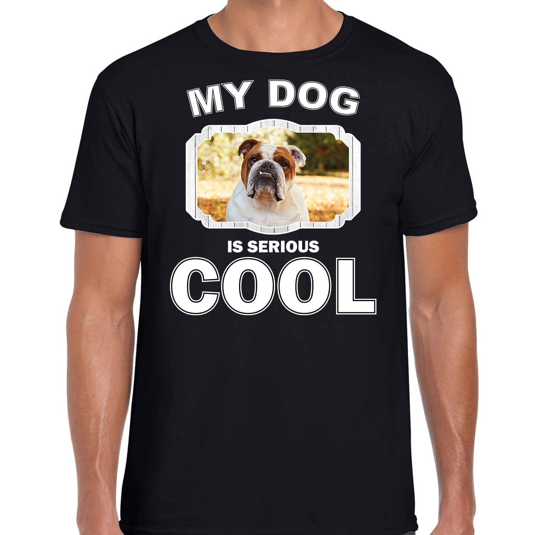 Honden liefhebber shirt Britse bulldog my dog is serious cool zwart voor heren