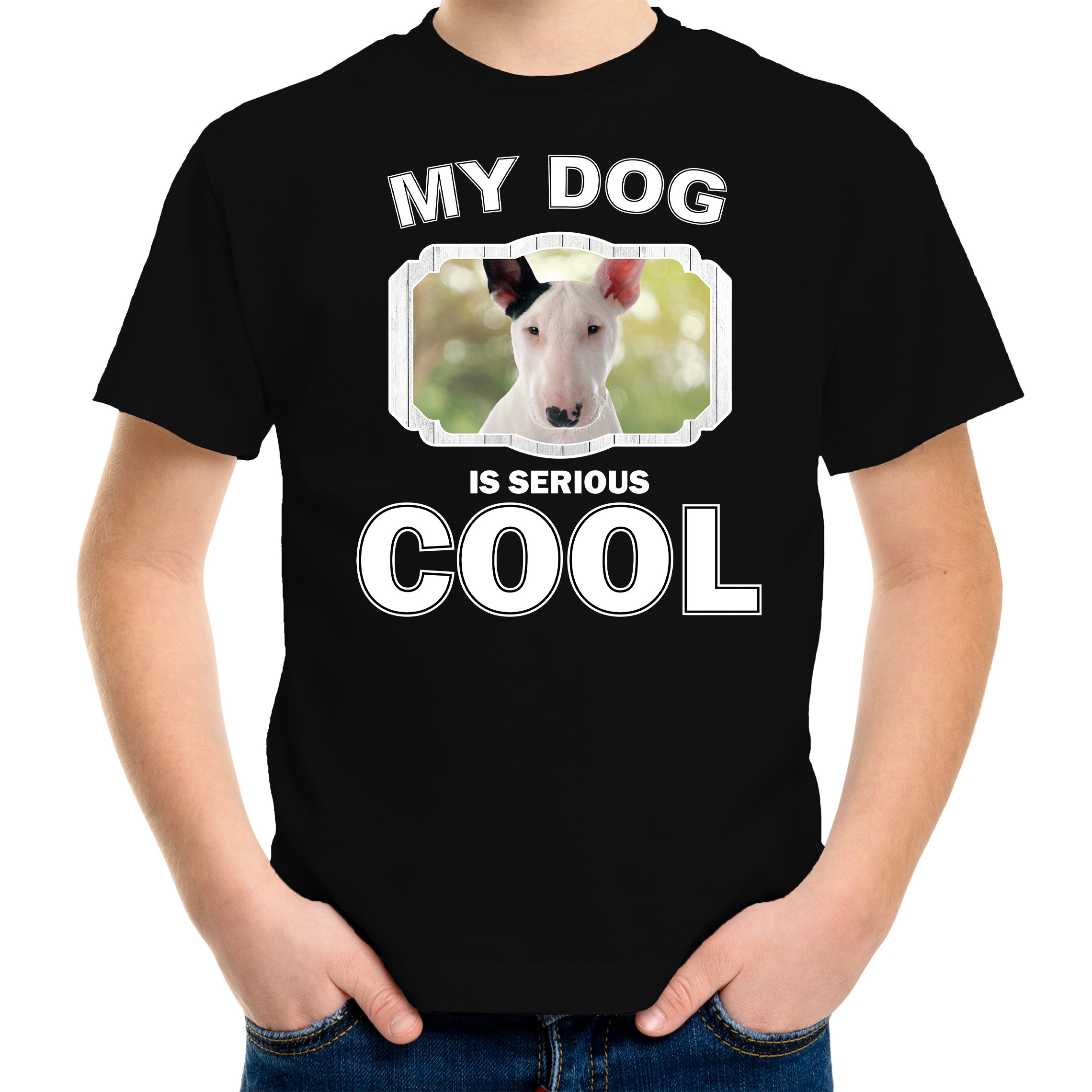 Honden liefhebber shirt Bullterrier my dog is serious cool zwart voor kinderen