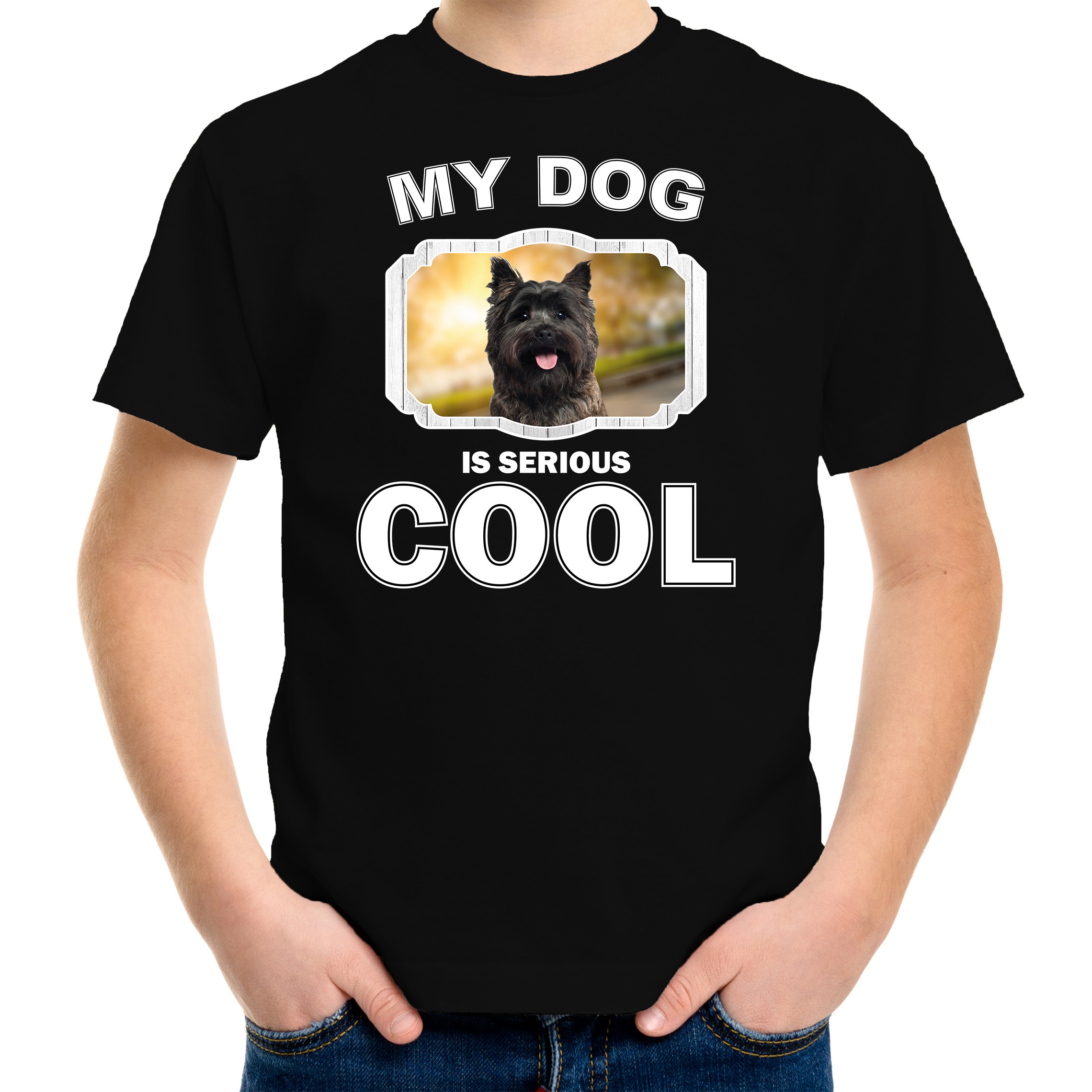 Honden liefhebber shirt Cairn terrier my dog is serious cool zwart voor kinderen