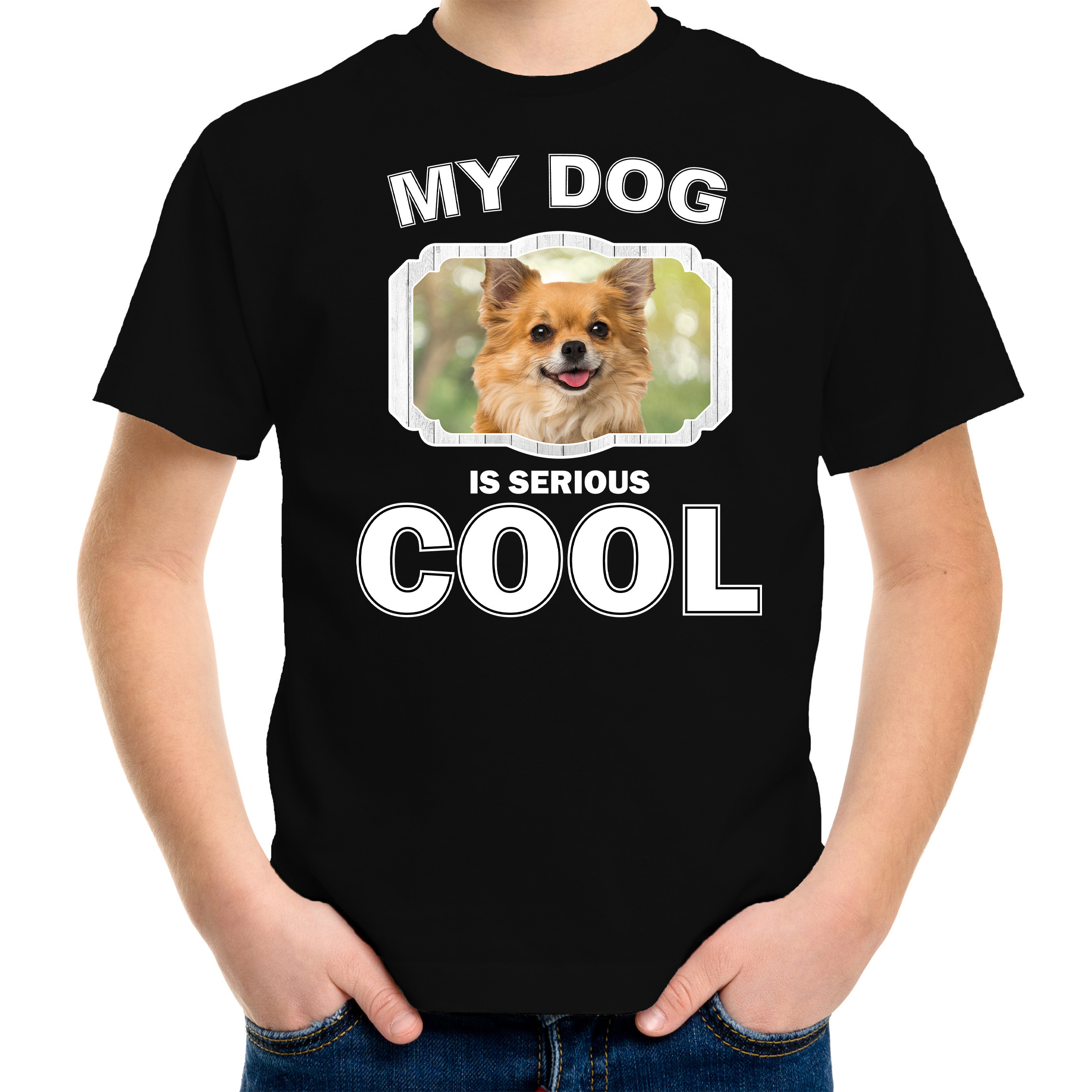 Honden liefhebber shirt Chihuahua my dog is serious cool zwart voor kinderen
