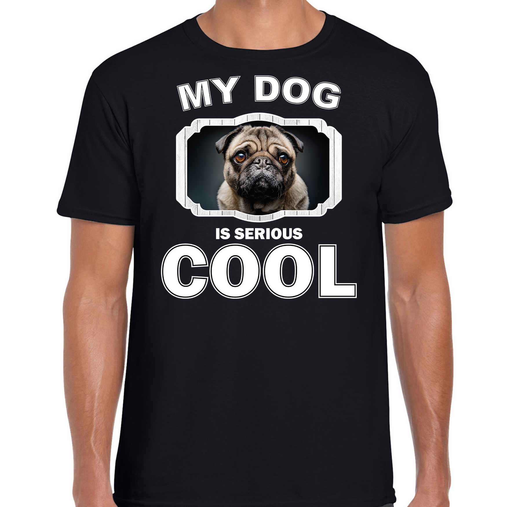 Honden liefhebber shirt coole mopshond my dog is serious cool zwart voor heren