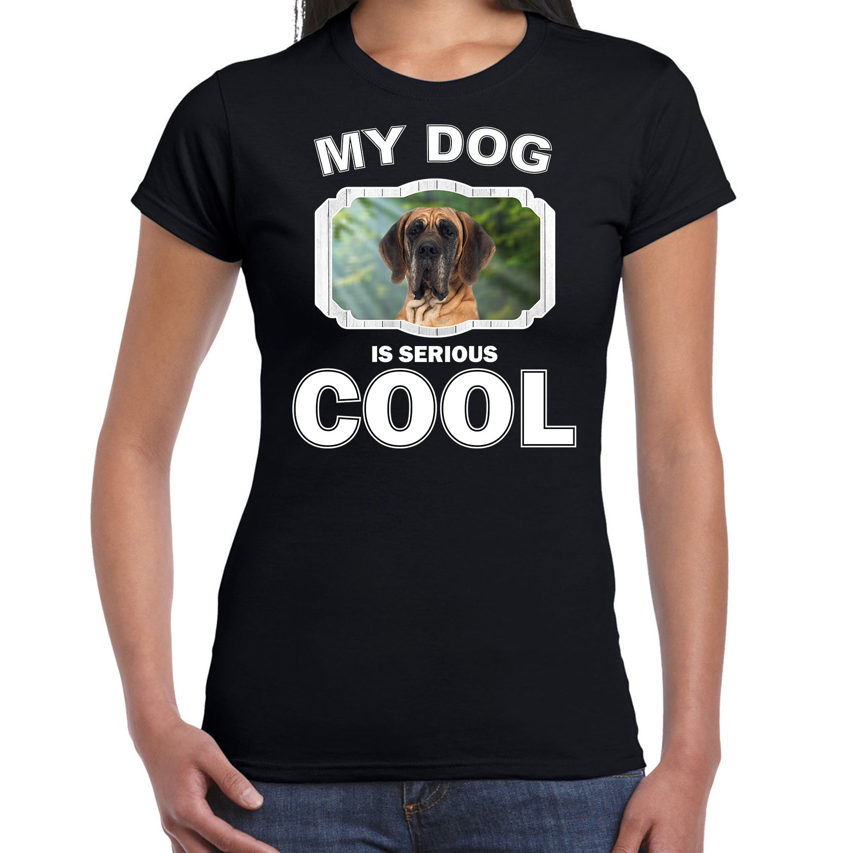 Afbeelding Honden liefhebber shirt Deense dog my dog is serious cool zwart voor dames door Animals Giftshop