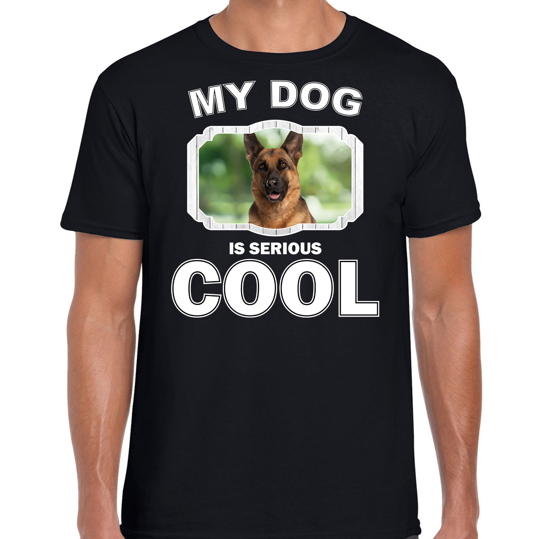 Honden liefhebber shirt Duitse herder my dog is serious cool zwart voor heren