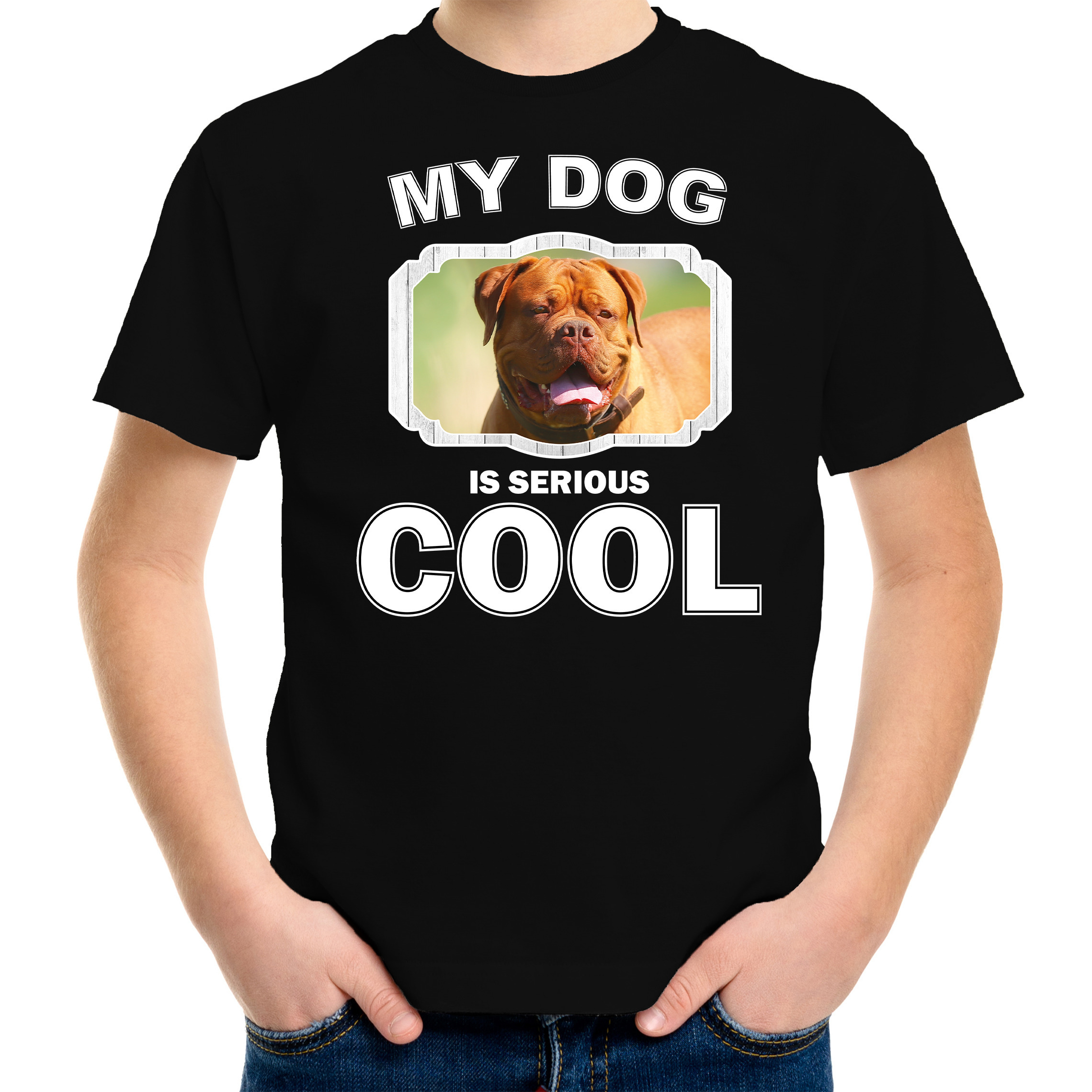 Afbeelding Honden liefhebber shirt Franse mastiff my dog is serious cool zwart voor kinderen door Animals Giftshop