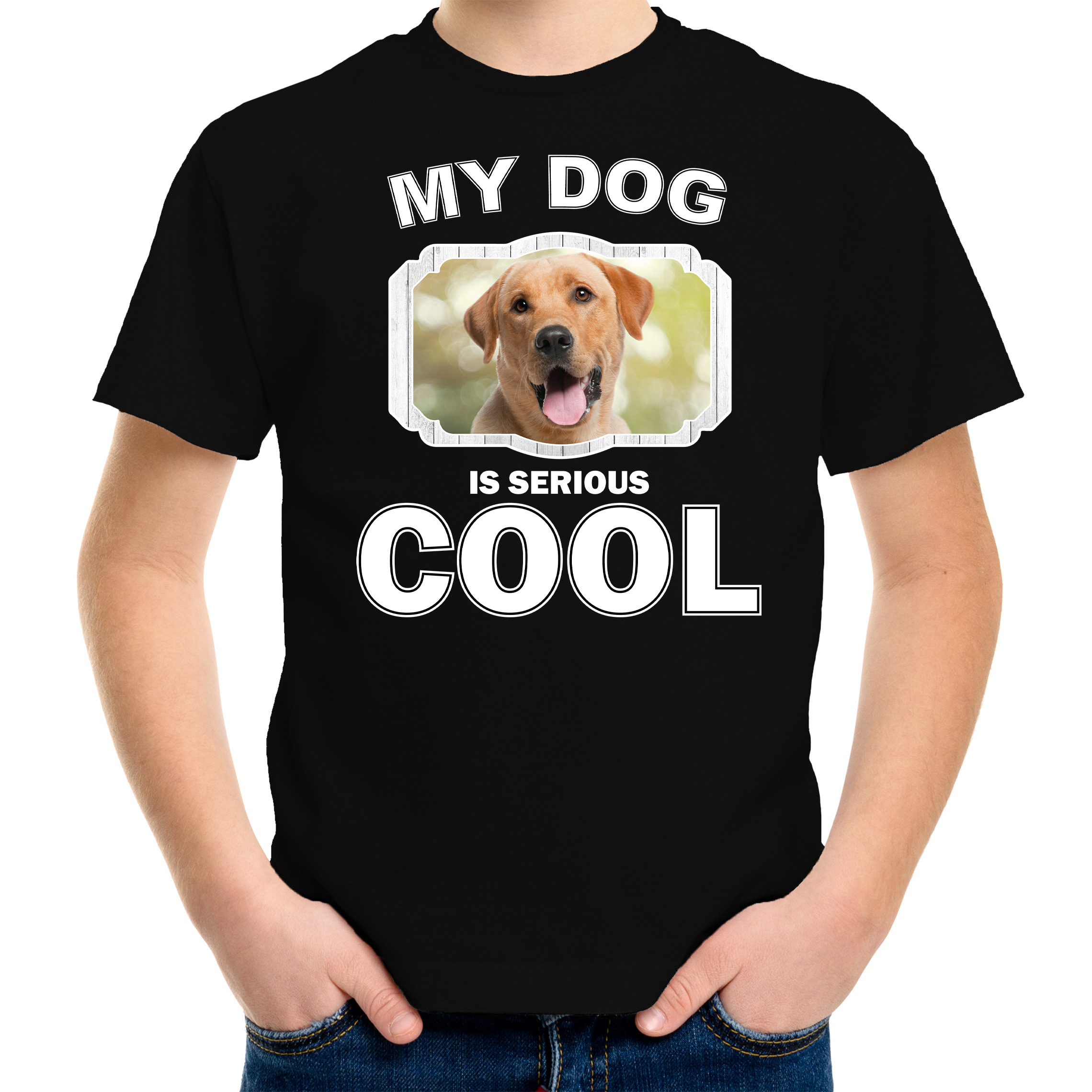 Honden liefhebber shirt Labrador retriever my dog is serious cool zwart voor kinderen