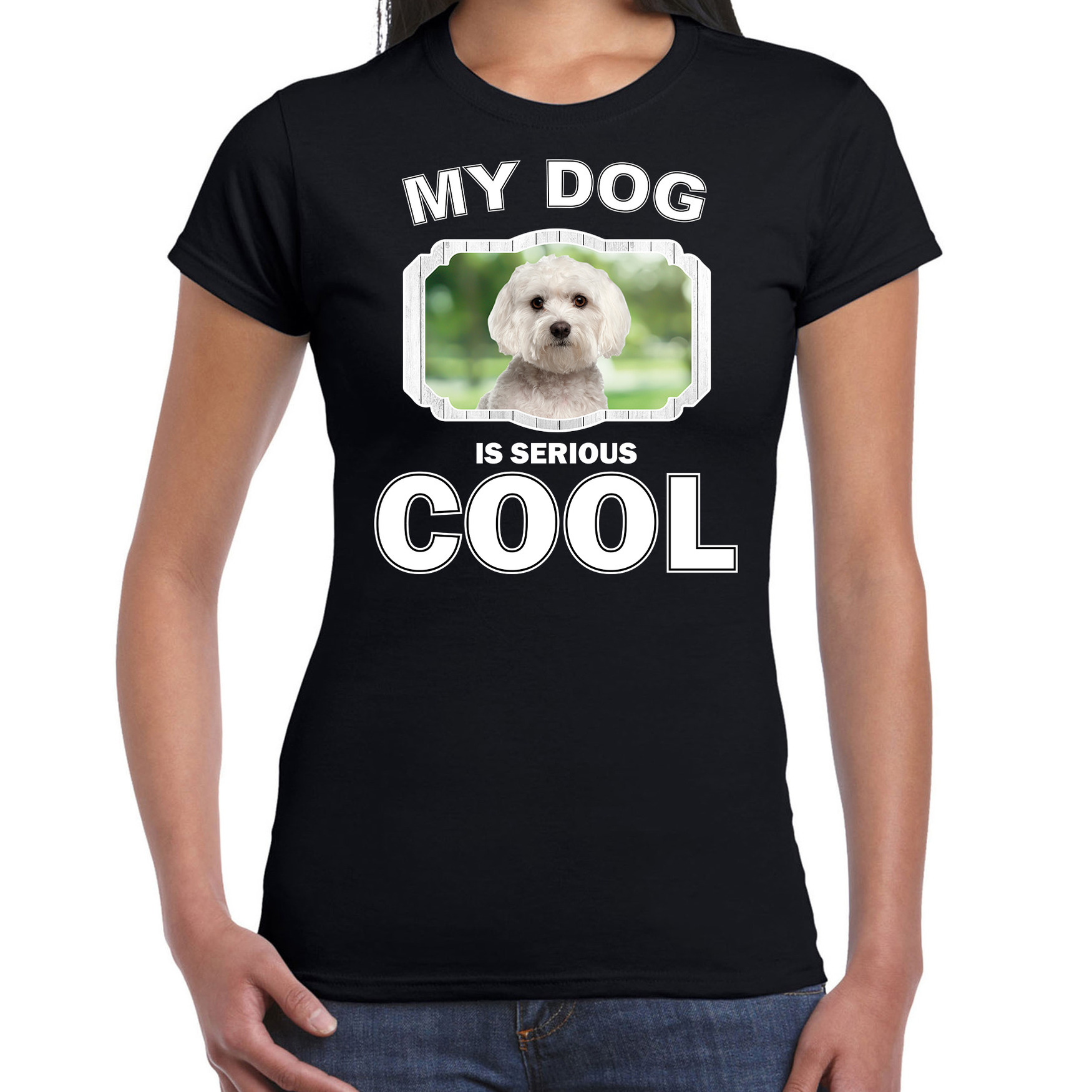 Afbeelding Honden liefhebber shirt Maltezer my dog is serious cool zwart voor dames door Animals Giftshop