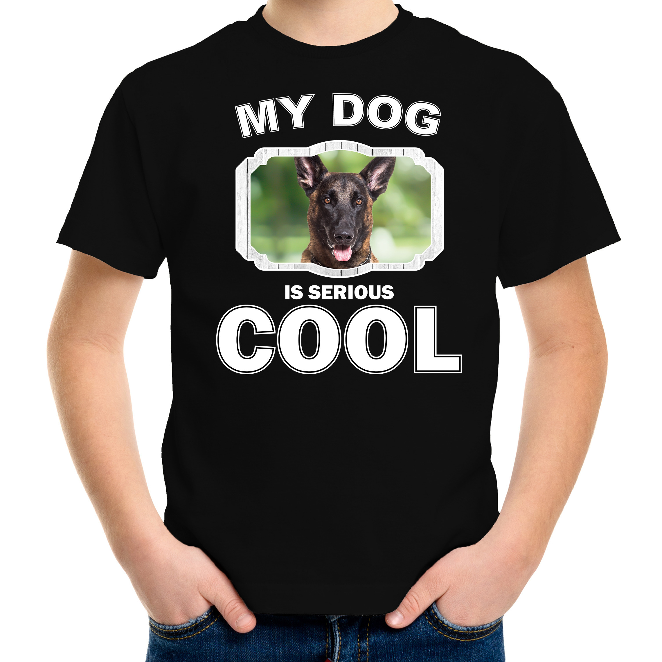 Honden liefhebber shirt Mechelse herder my dog is serious cool zwart voor kinderen