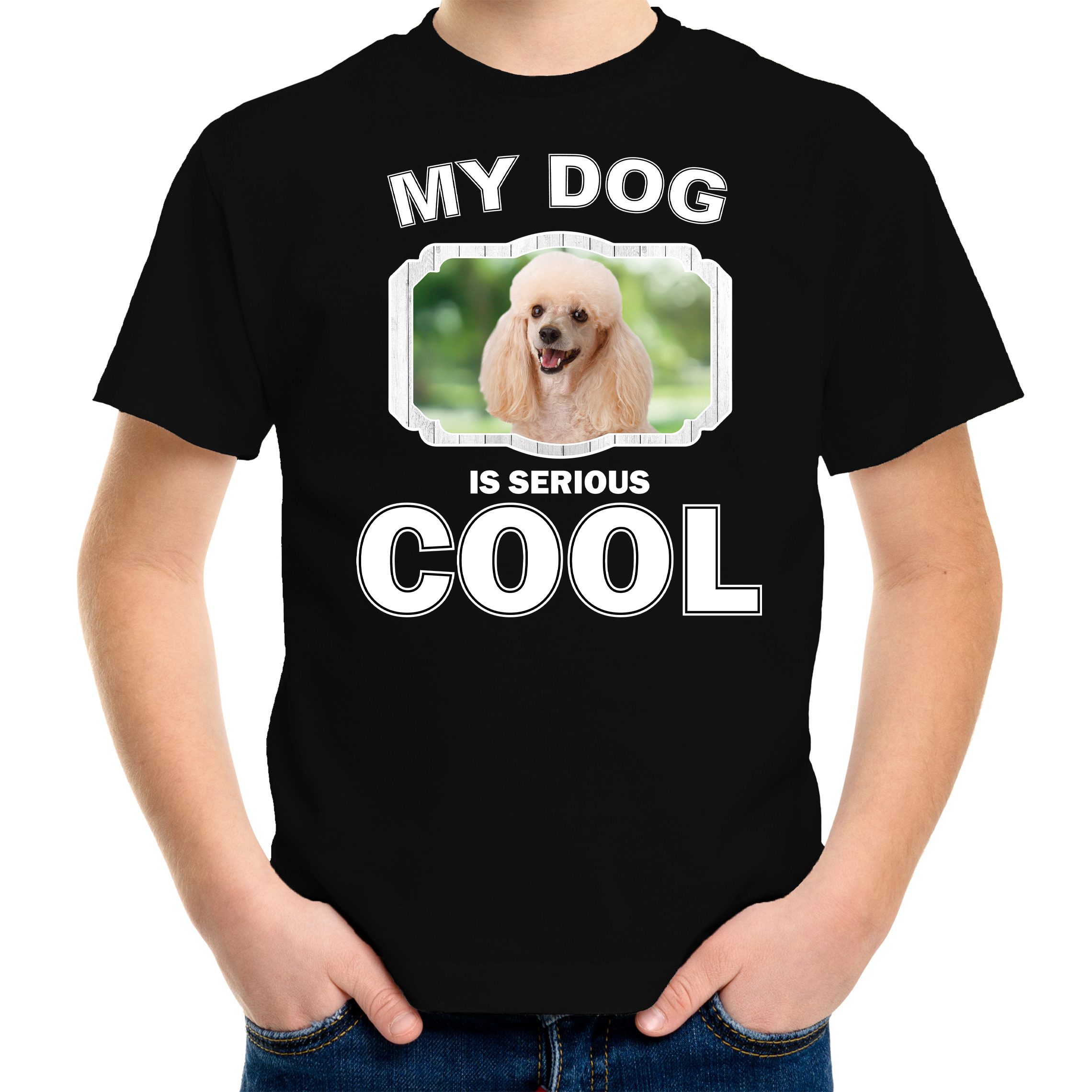 Honden liefhebber shirt Poedel my dog is serious cool zwart voor kinderen