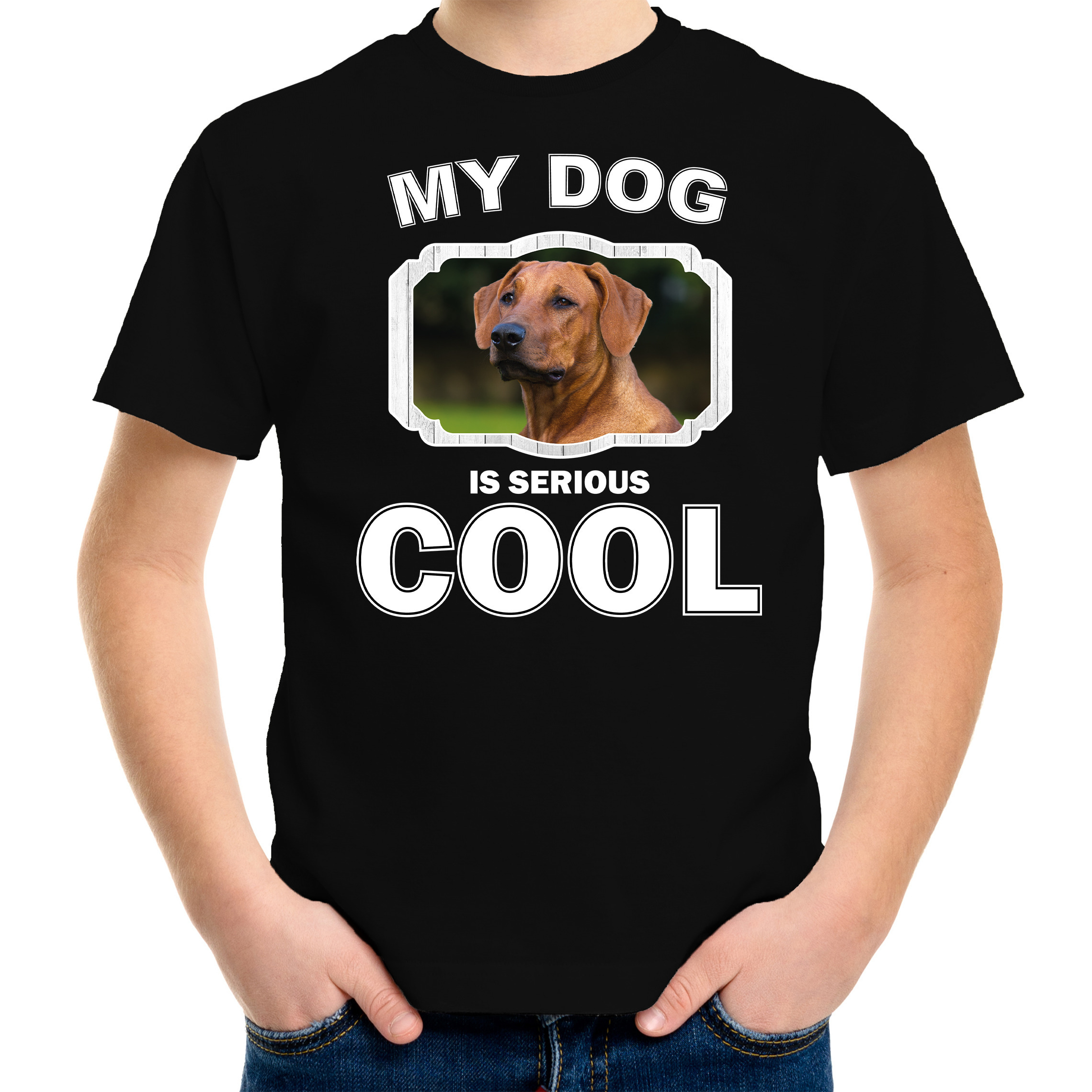 Honden liefhebber shirt Rhodesische pronkrug my dog is serious cool zwart voor kinderen