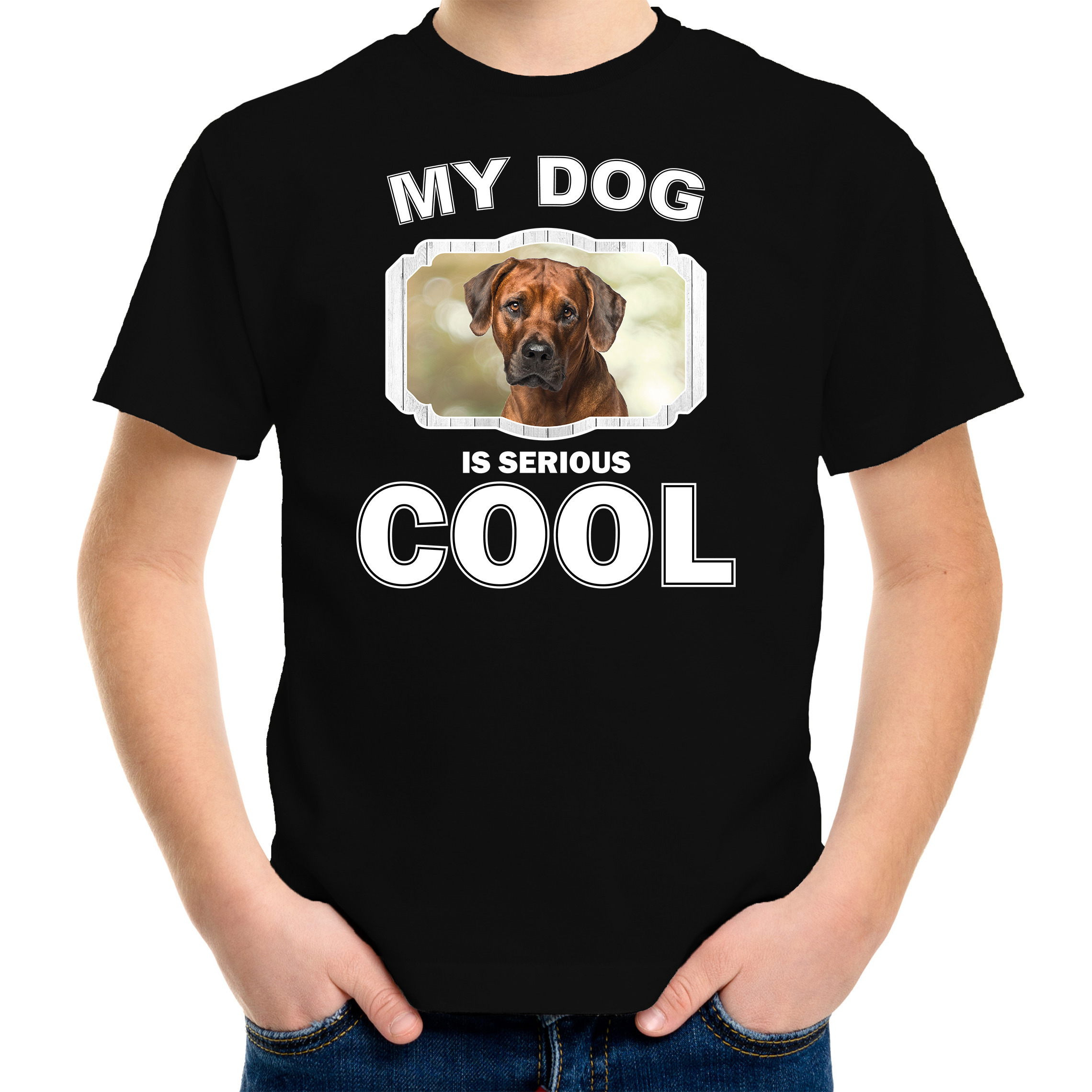 Honden liefhebber shirt Rhodesische pronkrug my dog is serious cool zwart voor kinderen