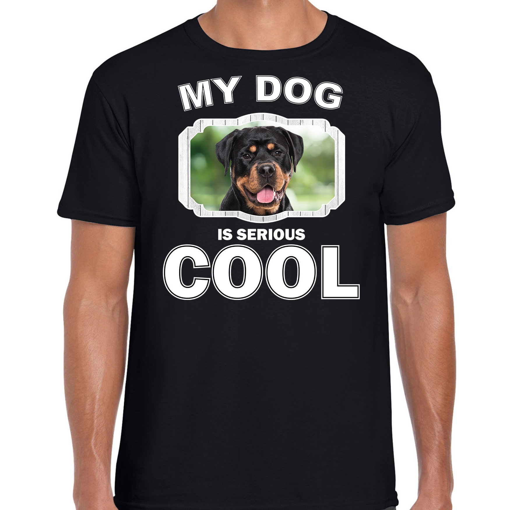 Afbeelding Honden liefhebber shirt Rottweiler my dog is serious cool zwart voor heren door Animals Giftshop
