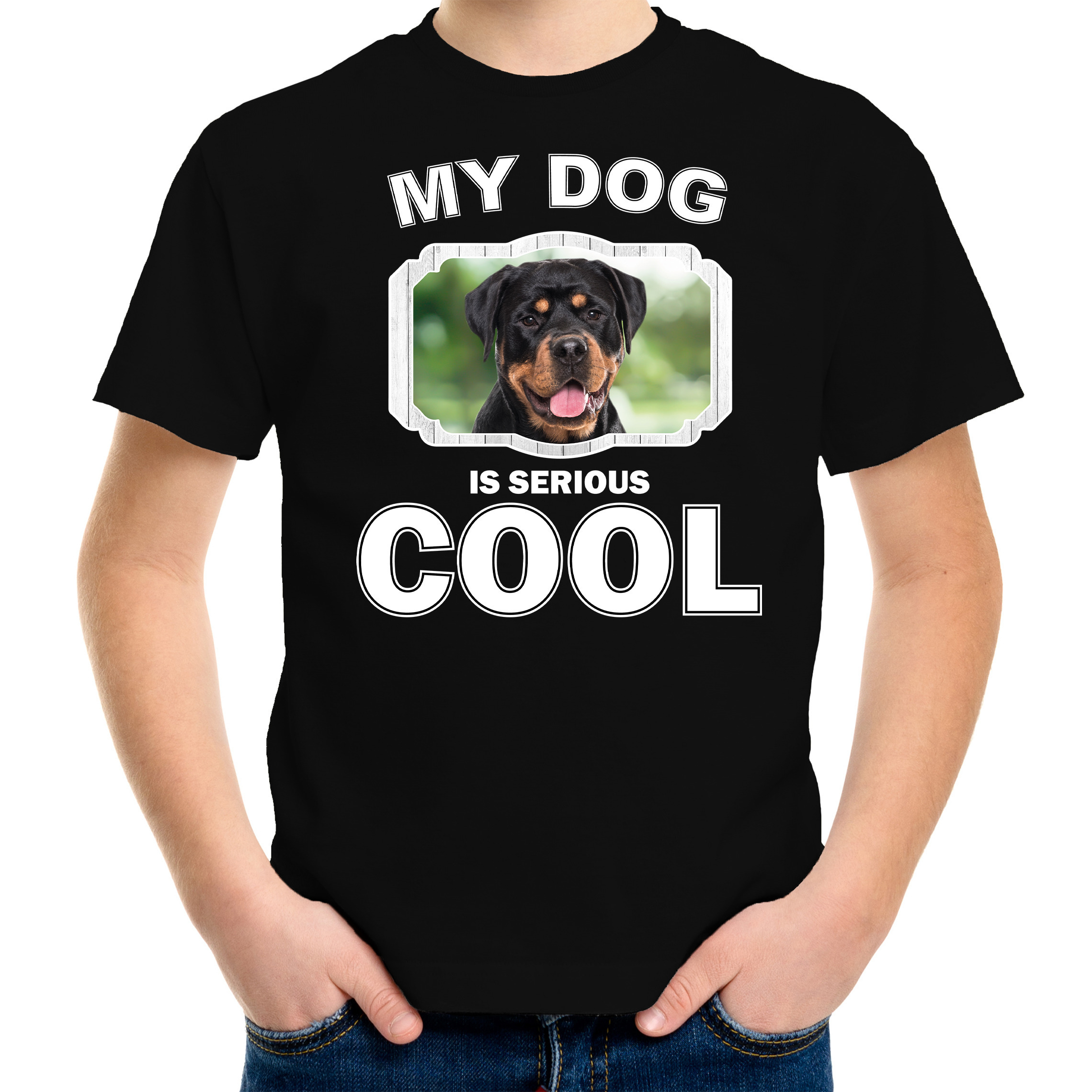 Honden liefhebber shirt Rottweiler my dog is serious cool zwart voor kinderen
