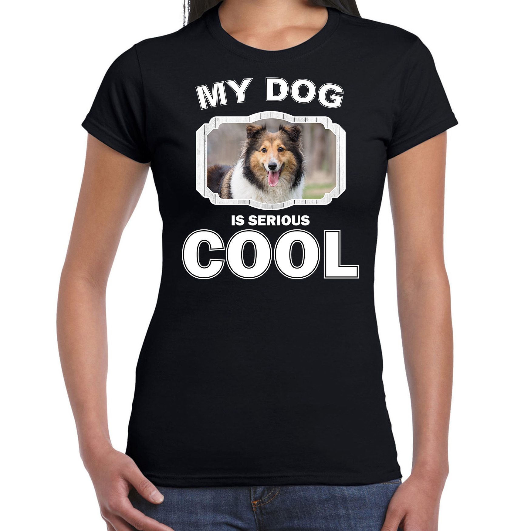 Honden liefhebber shirt Sheltie my dog is serious cool zwart voor dames