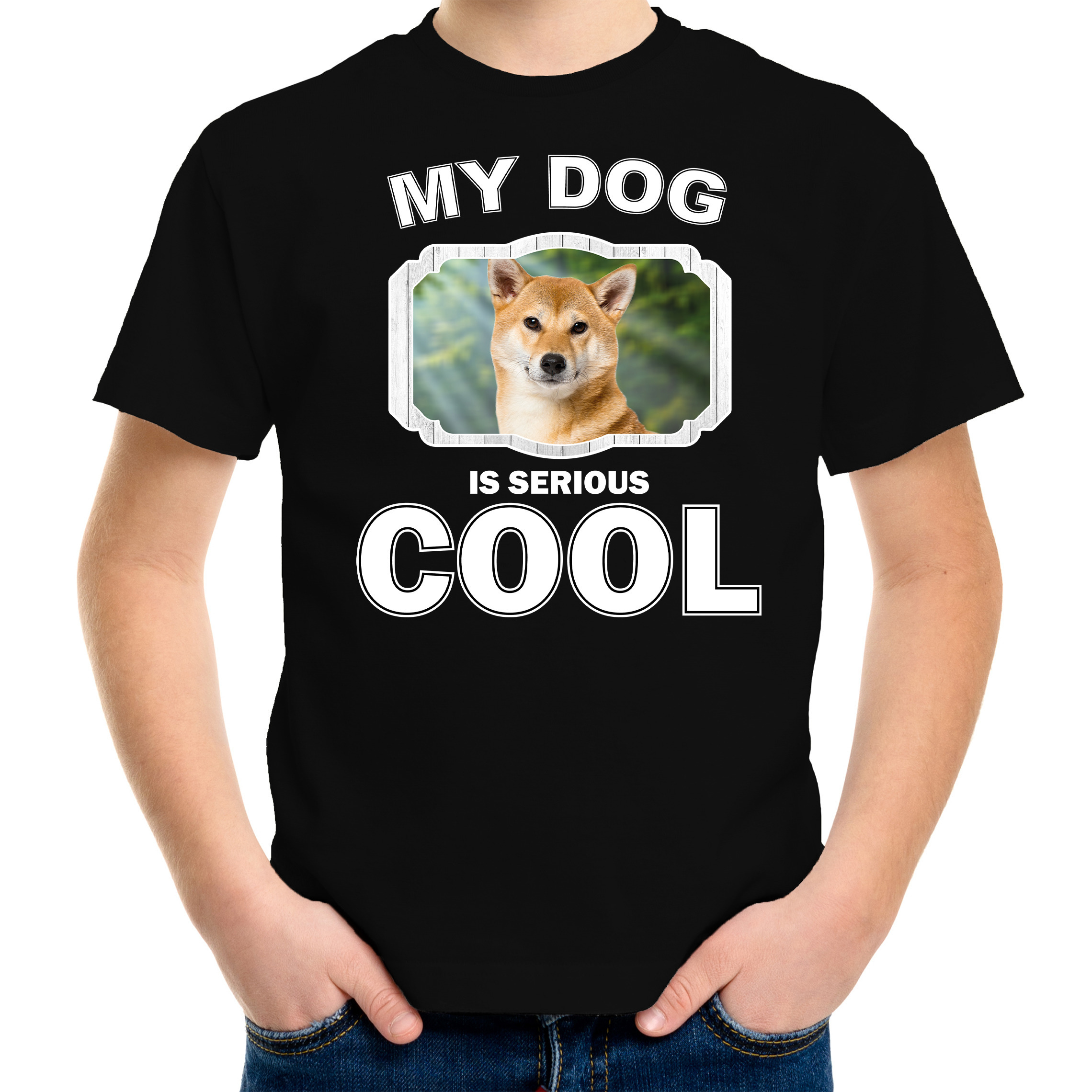 Honden liefhebber shirt Shiba inu my dog is serious cool zwart voor kinderen