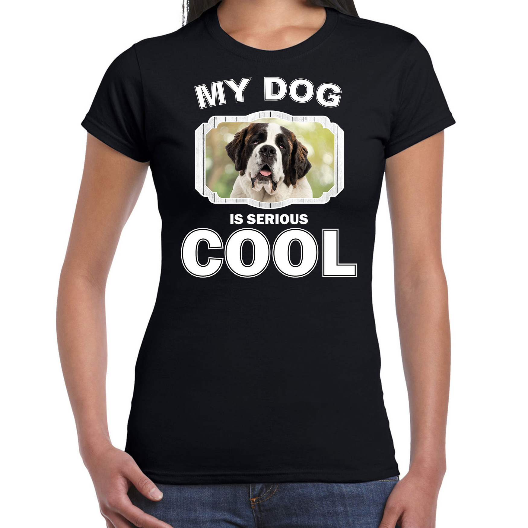 Afbeelding Honden liefhebber shirt Sint bernard my dog is serious cool zwart voor dames door Animals Giftshop
