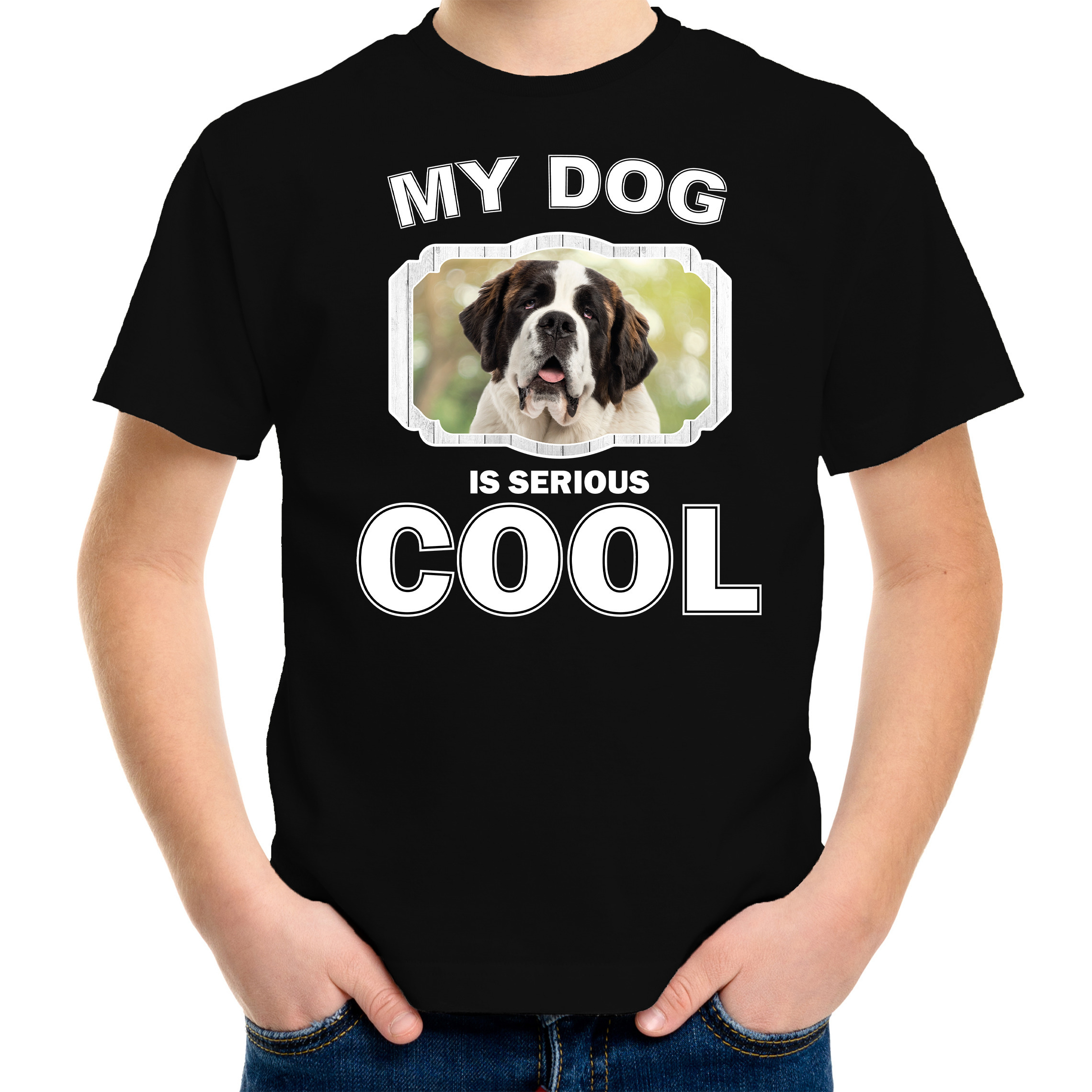Honden liefhebber shirt Sint bernard my dog is serious cool zwart voor kinderen