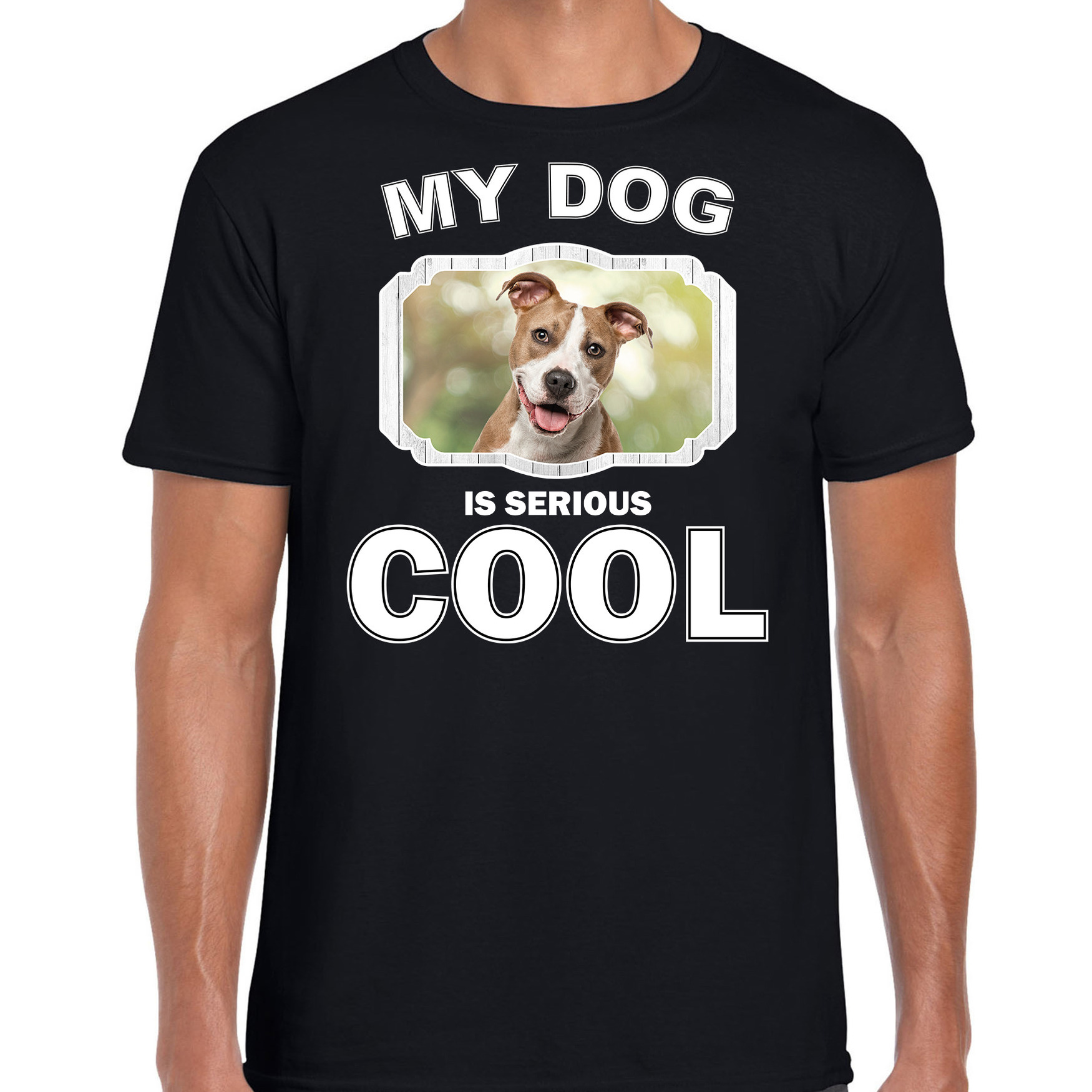 Honden liefhebber shirt Staffordshire bull terrier my dog is serious cool zwart voor heren