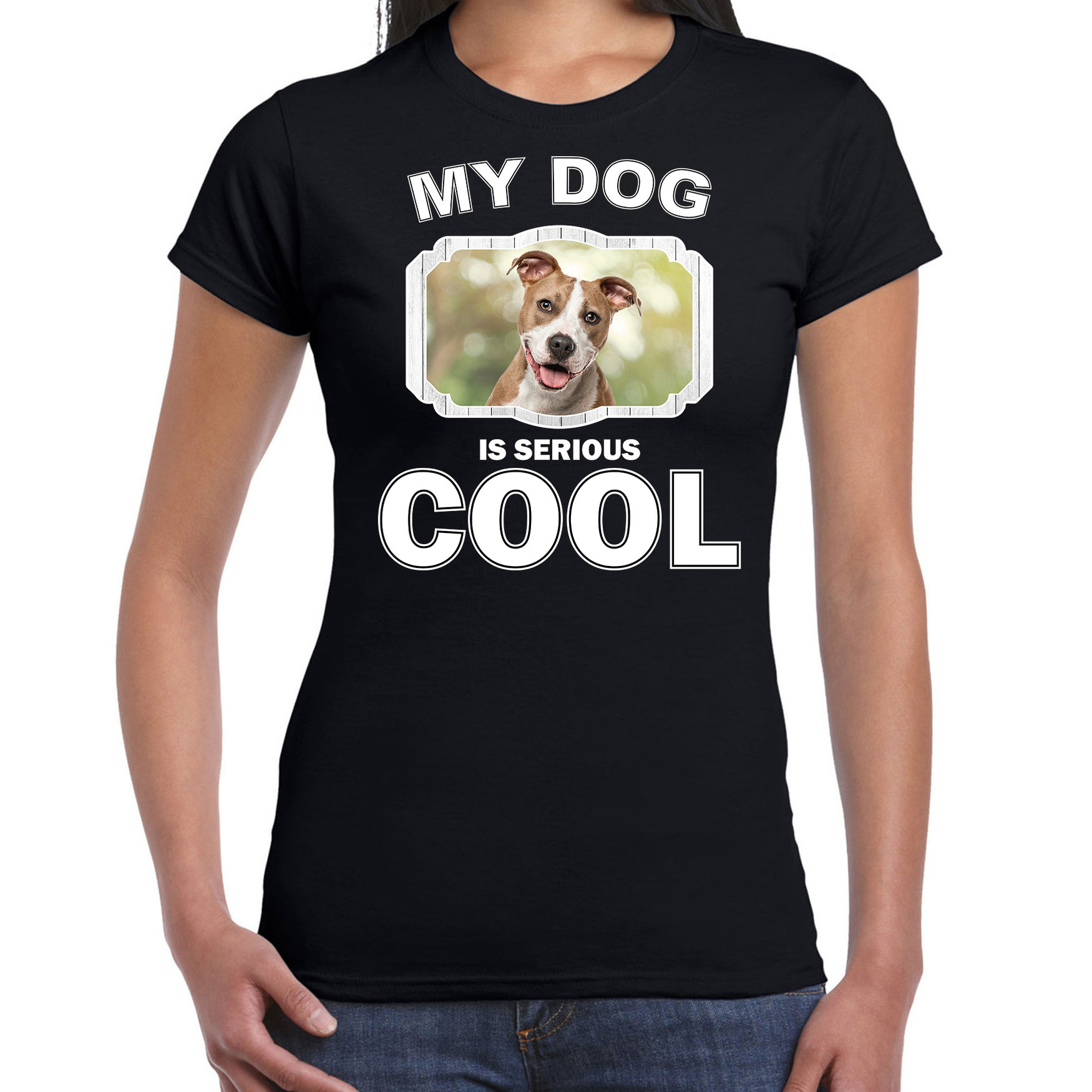 Honden liefhebber shirt Staffordshire bull terriers my dog is serious cool zwart voor dames