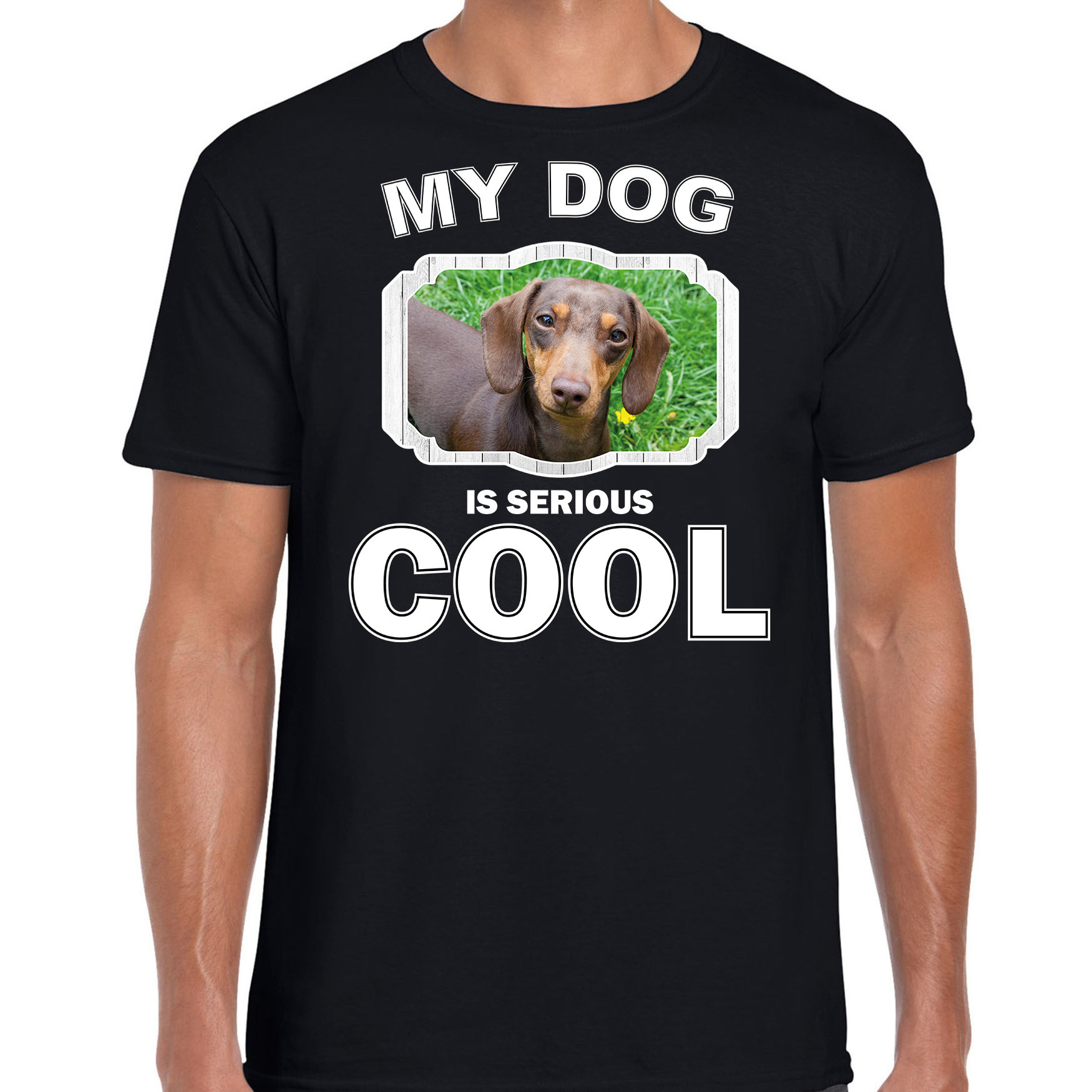 Honden liefhebber shirt Teckel my dog is serious cool zwart voor heren