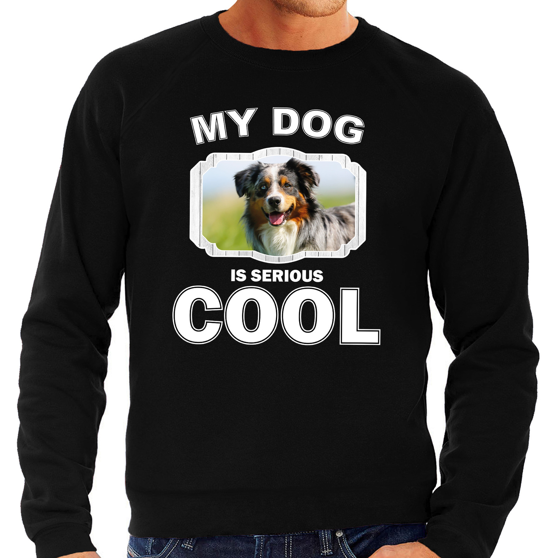 Honden liefhebber trui - sweater Australische herder my dog is serious cool zwart voor heren