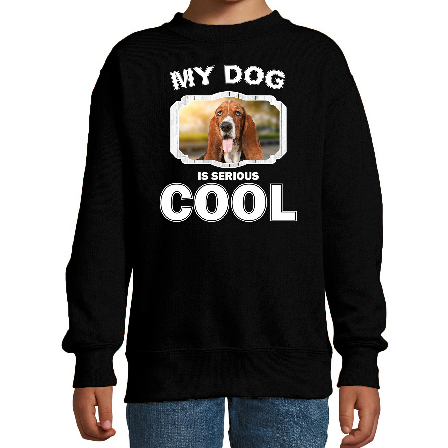 Afbeelding Honden liefhebber trui / sweater Basset my dog is serious cool zwart voor kinderen door Animals Giftshop