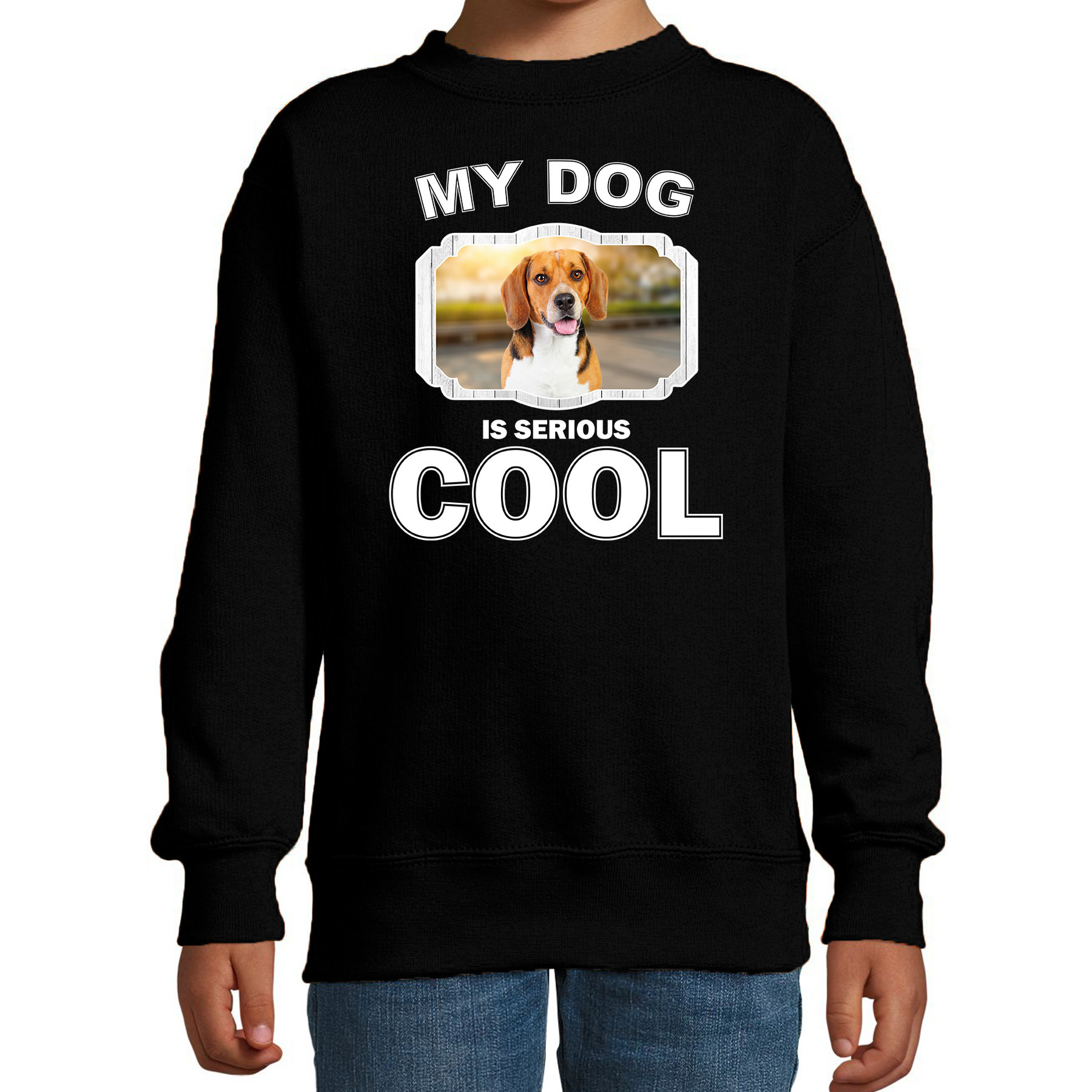 Honden liefhebber trui / sweater Beagle my dog is serious cool zwart voor kinderen