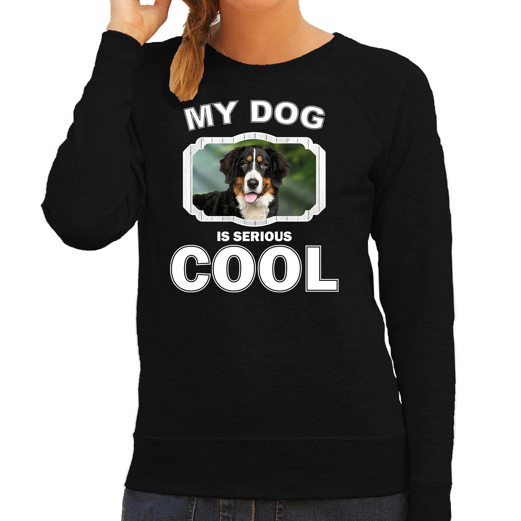 Afbeelding Honden liefhebber trui / sweater Berner sennen my dog is serious cool zwart voor dames door Animals Giftshop