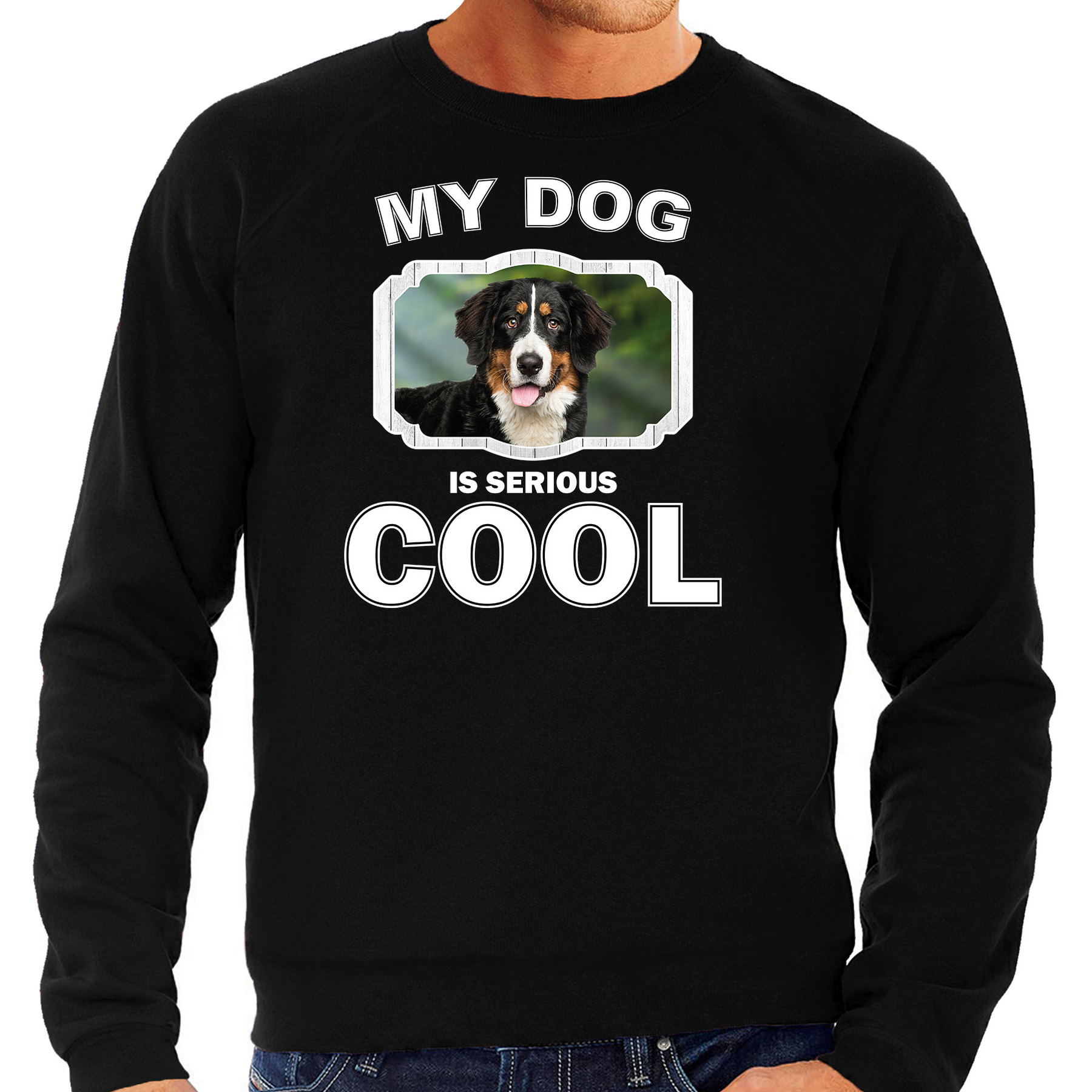 Afbeelding Honden liefhebber trui / sweater Berner sennen my dog is serious cool zwart voor heren door Animals Giftshop