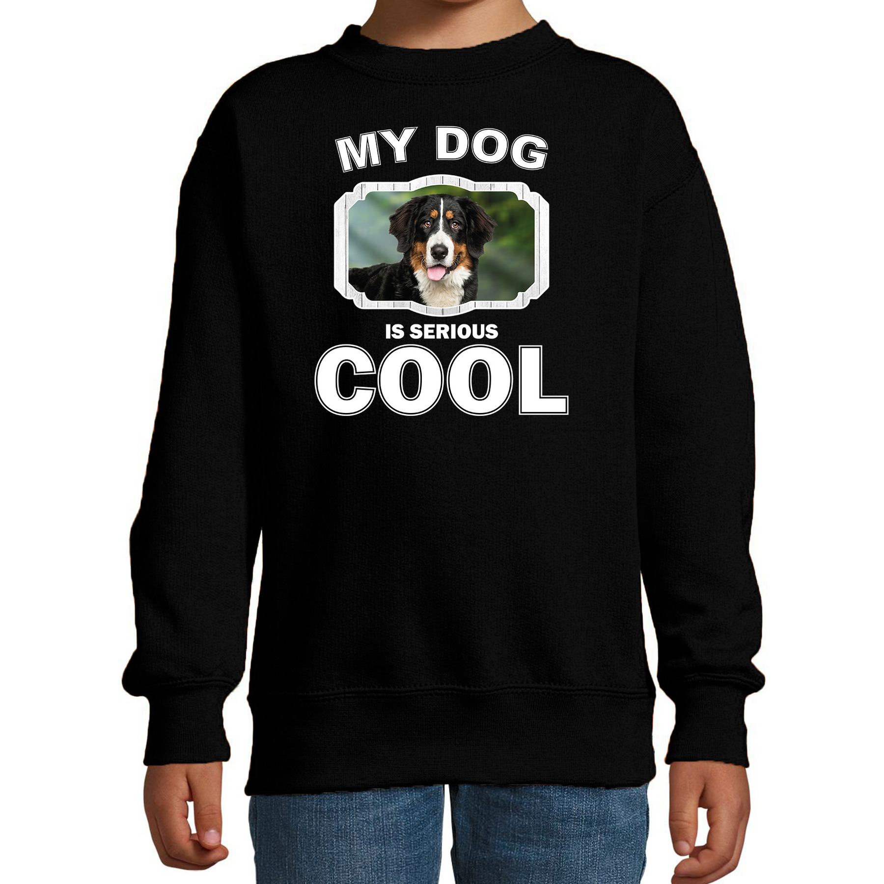 Honden liefhebber trui - sweater Berner sennen my dog is serious cool zwart voor kinderen
