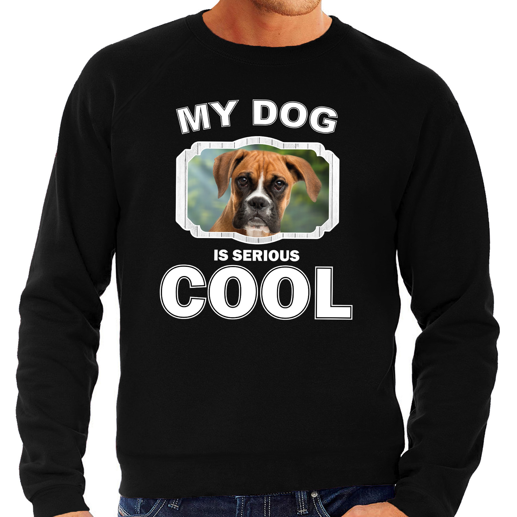 Honden liefhebber trui - sweater Boxer my dog is serious cool zwart voor heren