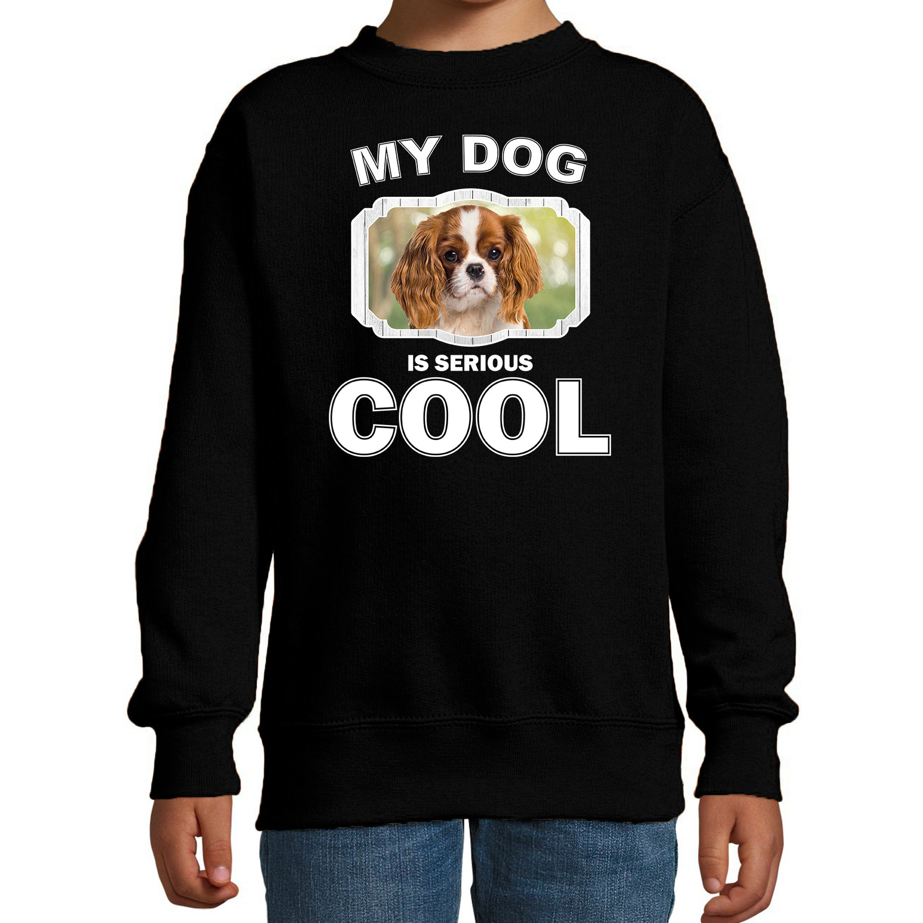 Honden liefhebber trui-sweater Charles spaniel my dog is serious cool zwart voor kinderen