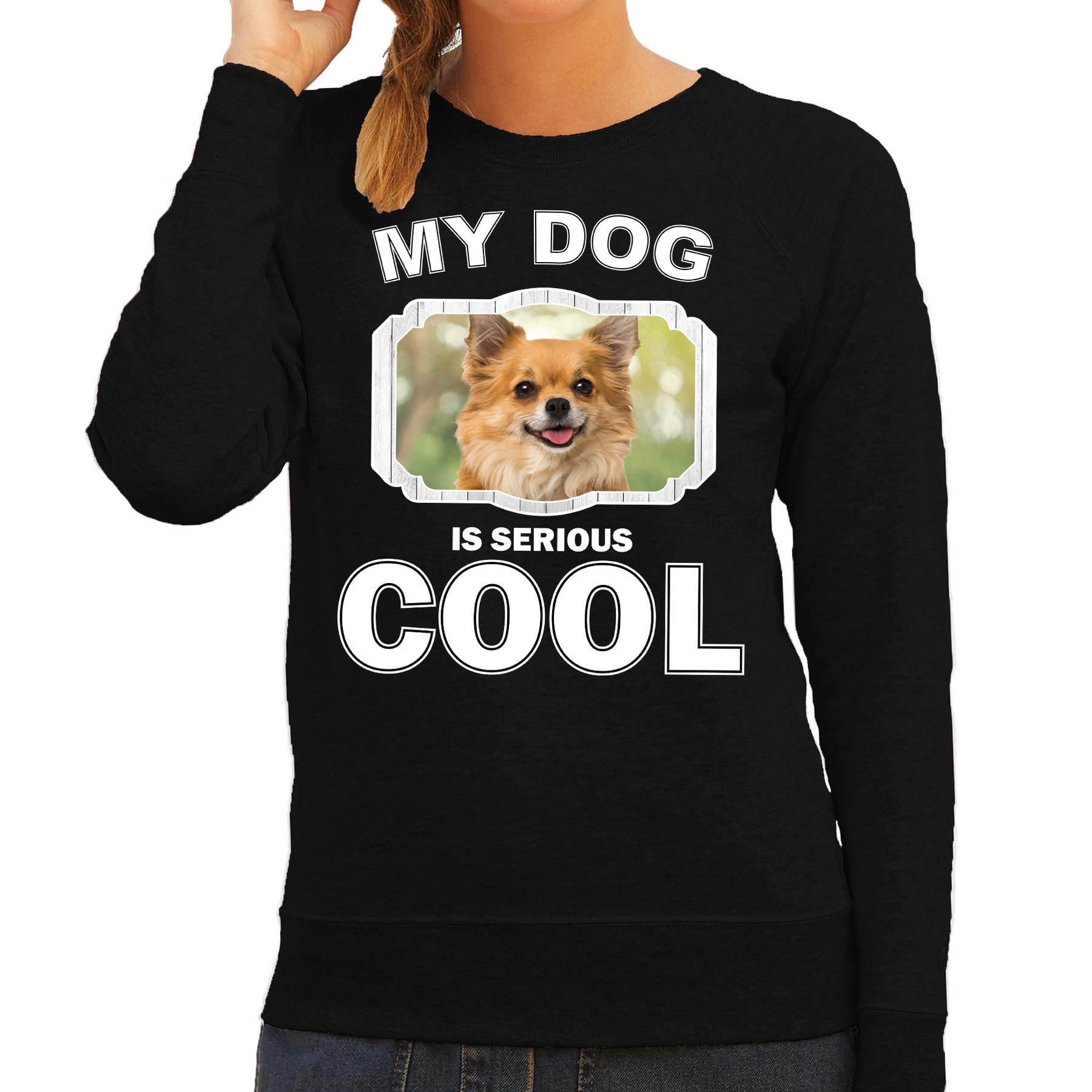 Honden liefhebber trui - sweater Chihuahua my dog is serious cool zwart voor dames