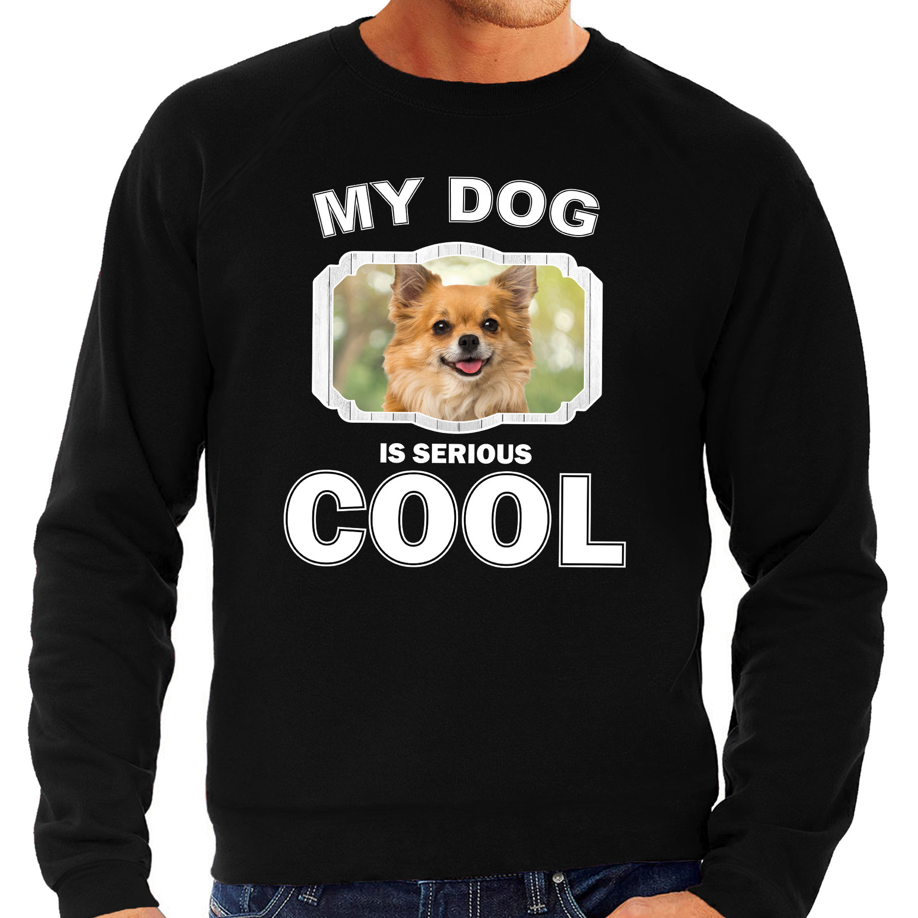 Honden liefhebber trui-sweater Chihuahua my dog is serious cool zwart voor heren