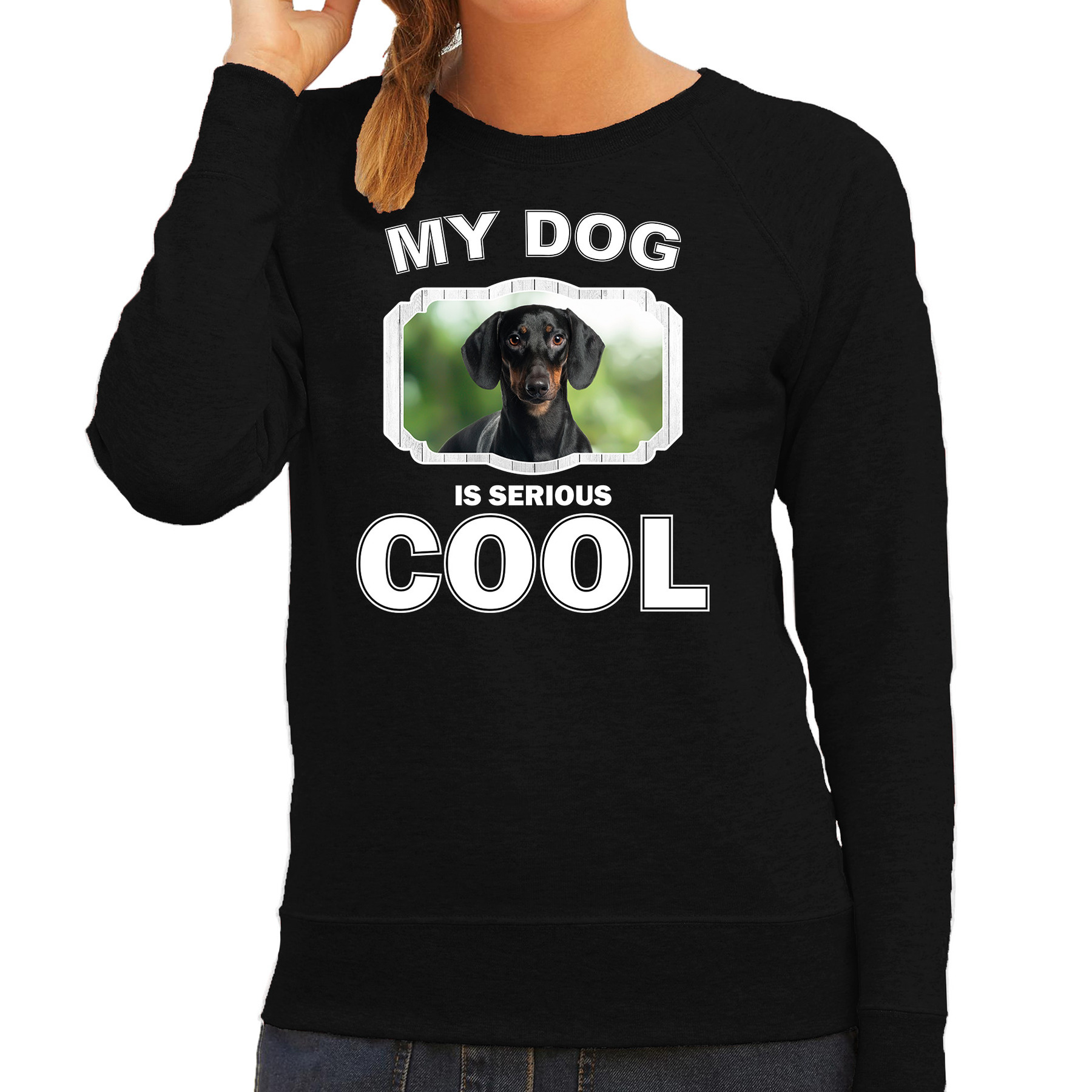 Honden liefhebber trui - sweater Coole teckel my dog is serious cool zwart voor dames