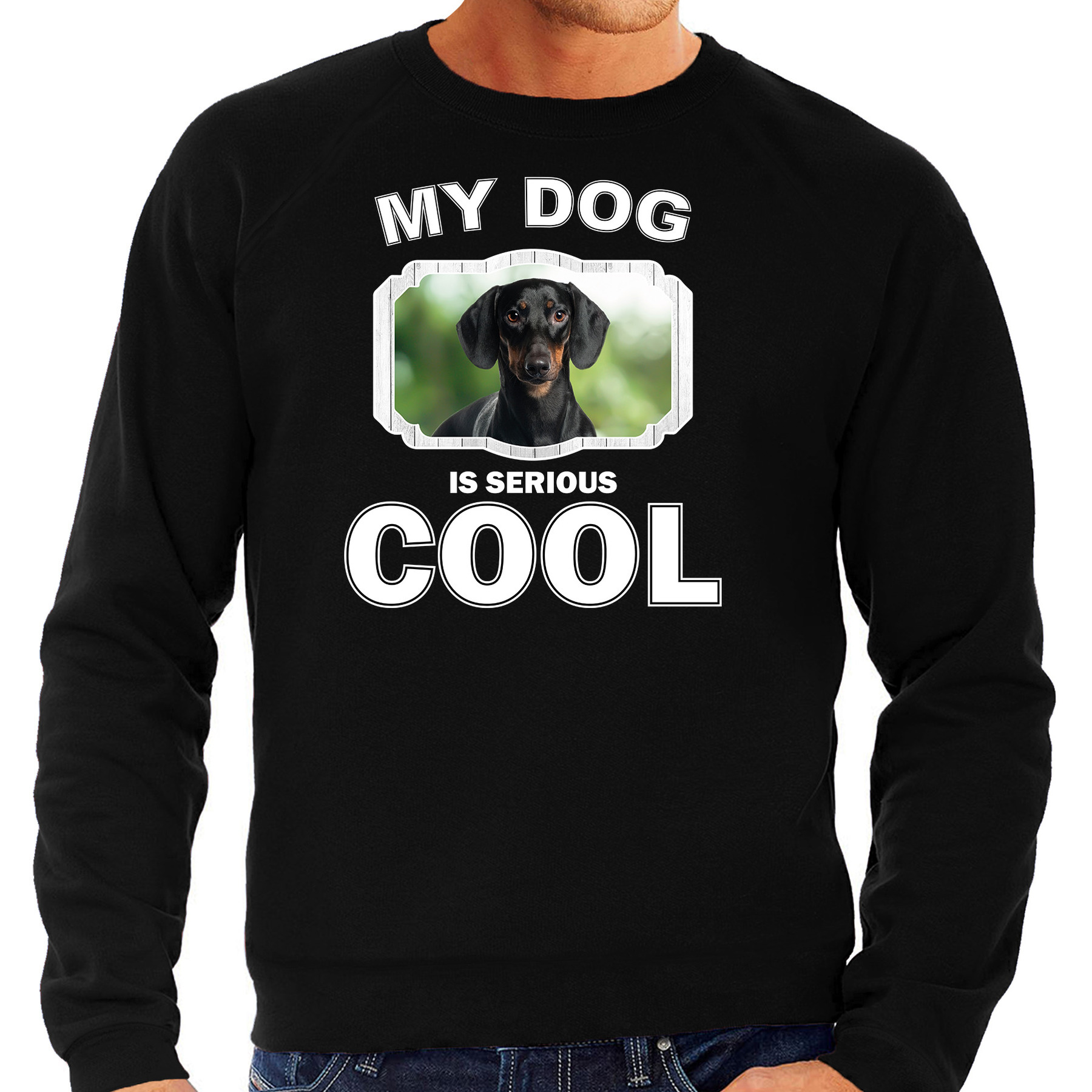 Honden liefhebber trui - sweater Coole teckel my dog is serious cool zwart voor heren